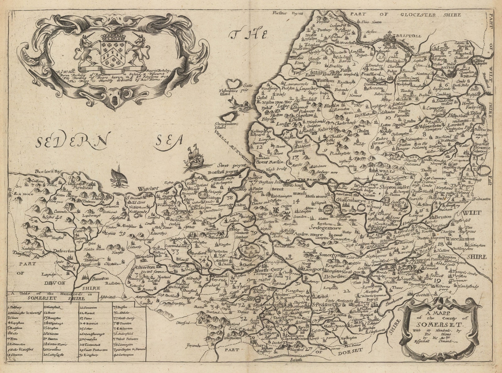 Richard Blome, A Mapp of the County of Somerset with its Hundreds, 1673