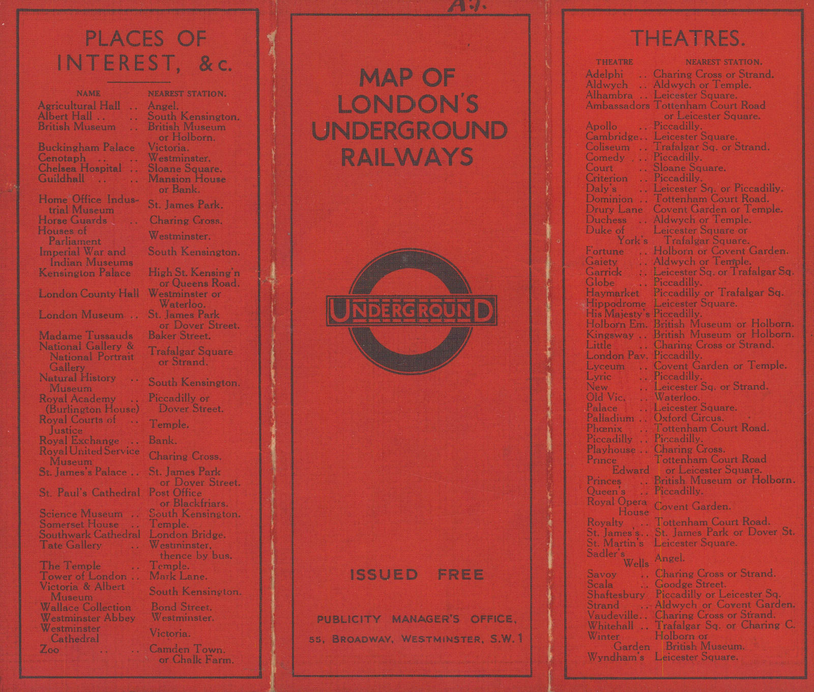 Fred H. Stingemore, Map of London's Underground Railways, 1931