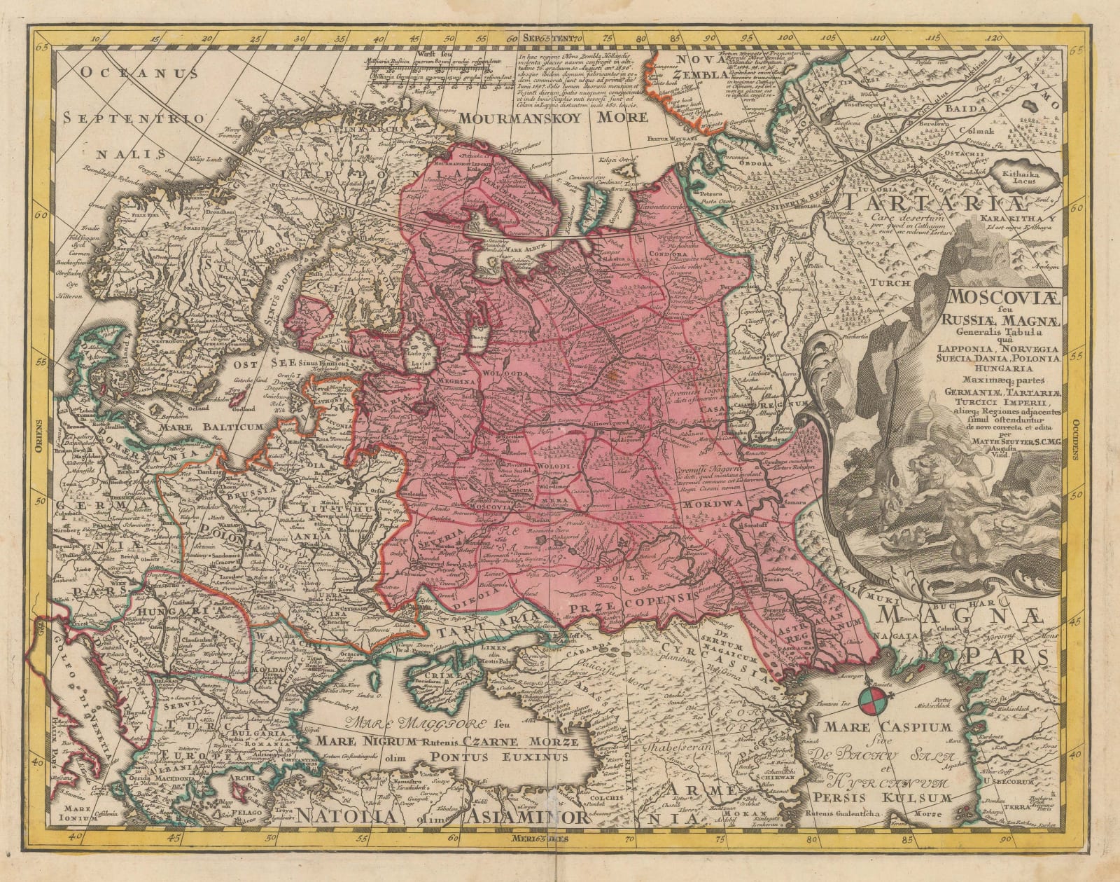 Matthaus Seutter, Kingdom of Muscovy or western Russia, 1740 c.