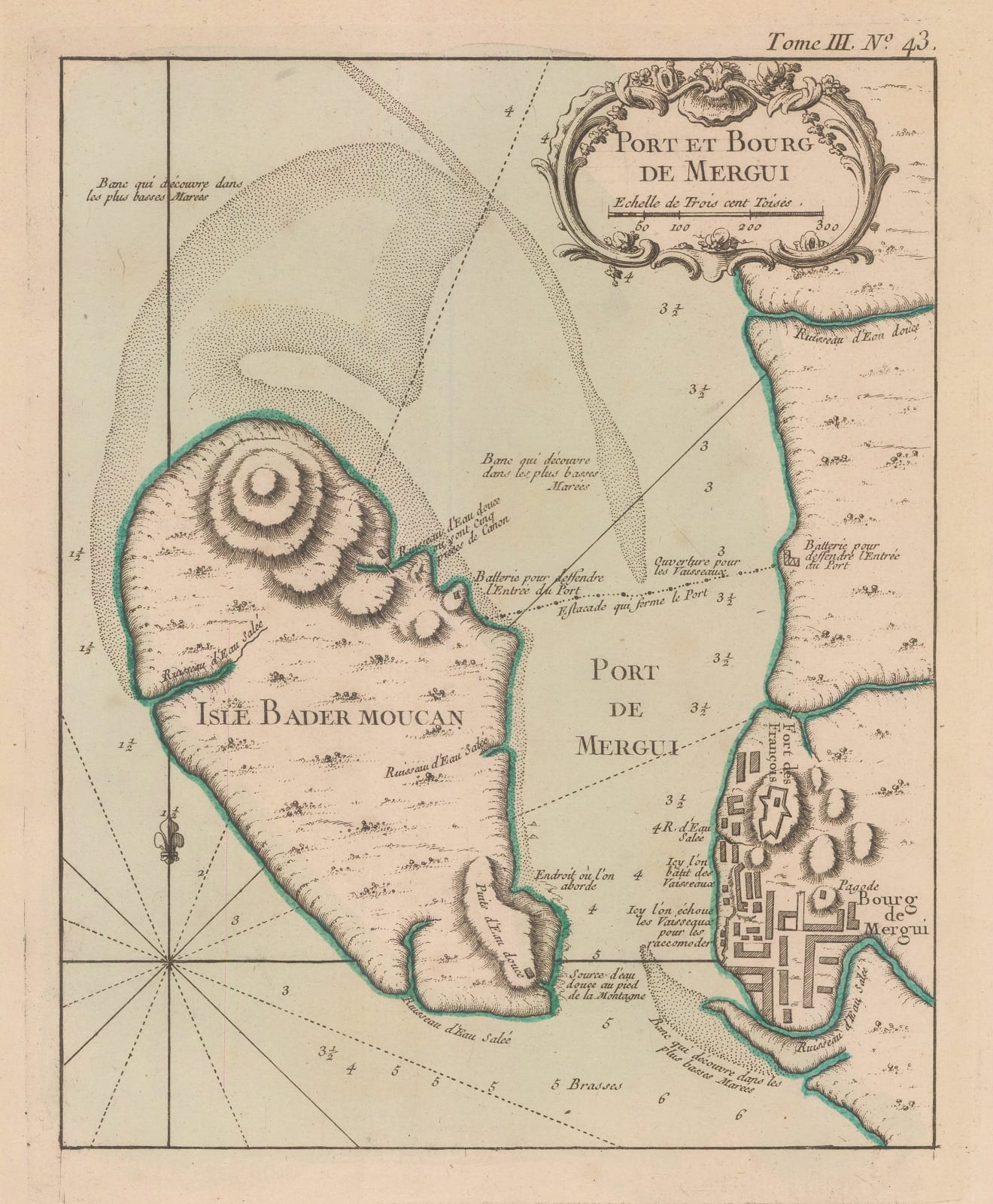 Jacques-Nicolas Bellin, Port of Mergui and Island of Bader Moucan, 1764