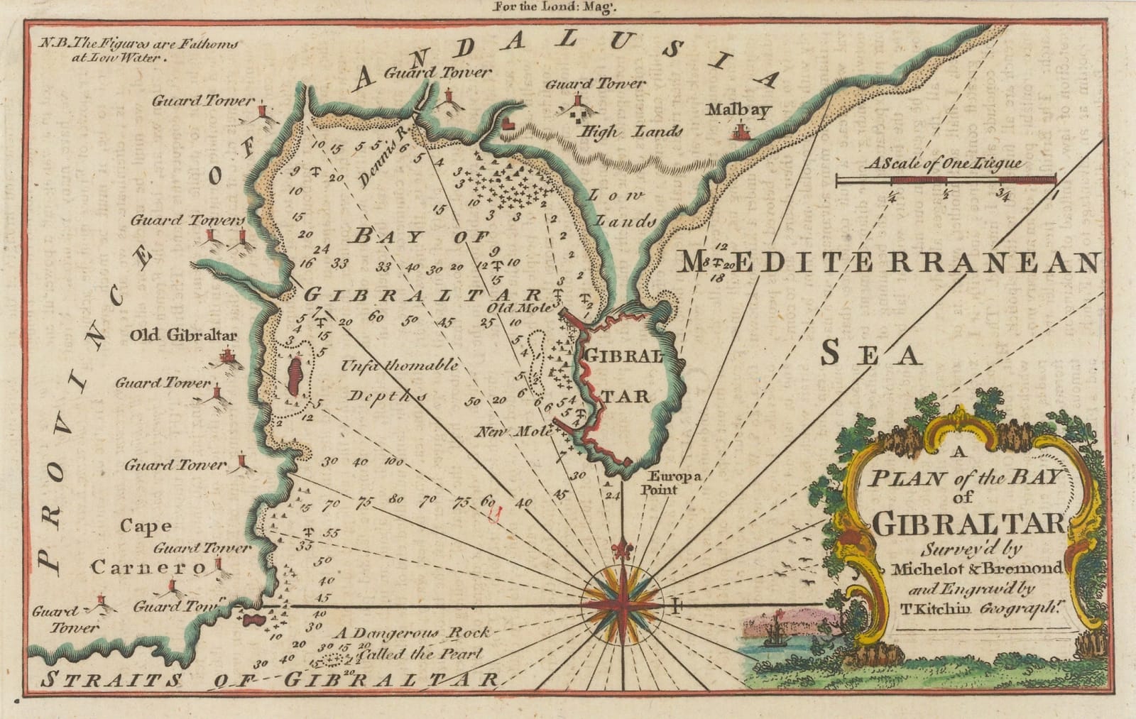 London Magazine, A Plan of the Bay of Gibraltar, 1758