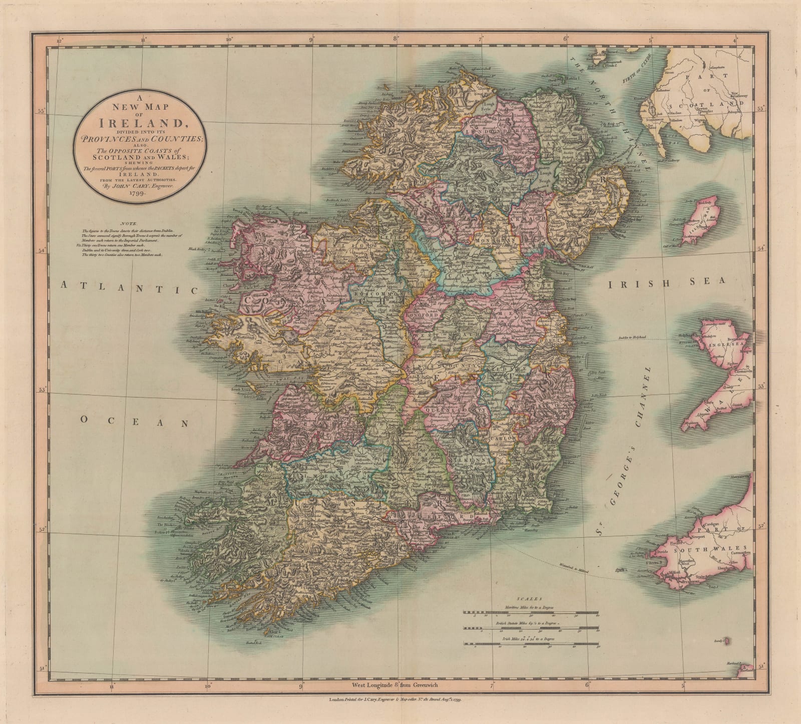 John Cary, Ireland divided into provinces and counties, 1799