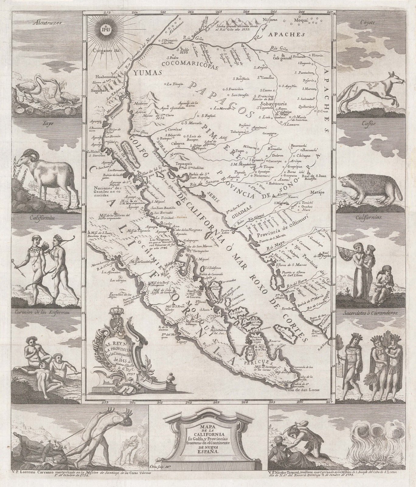 Miguel Venegas, Decorative map of California, 1757