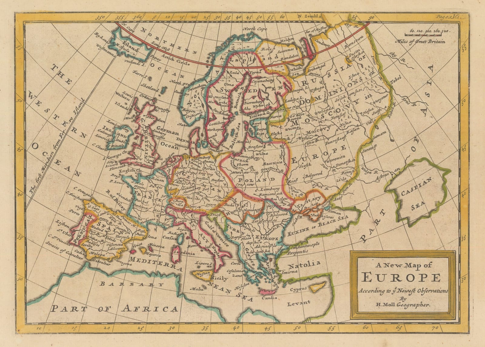 Herman Moll, Political map of Europe, 1745