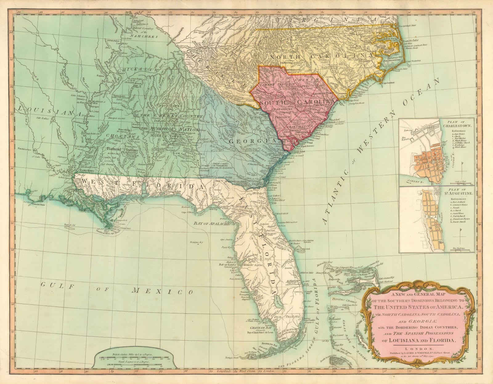 Laurie & Whittle, A New and General Map of the Southern Dominions Belonging to The United States of America, 1794