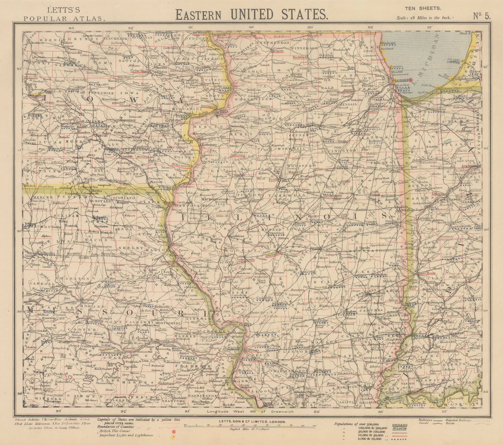 Letts & Son, Illinois with parts of Iowa, Missouri and Indianan, 1882