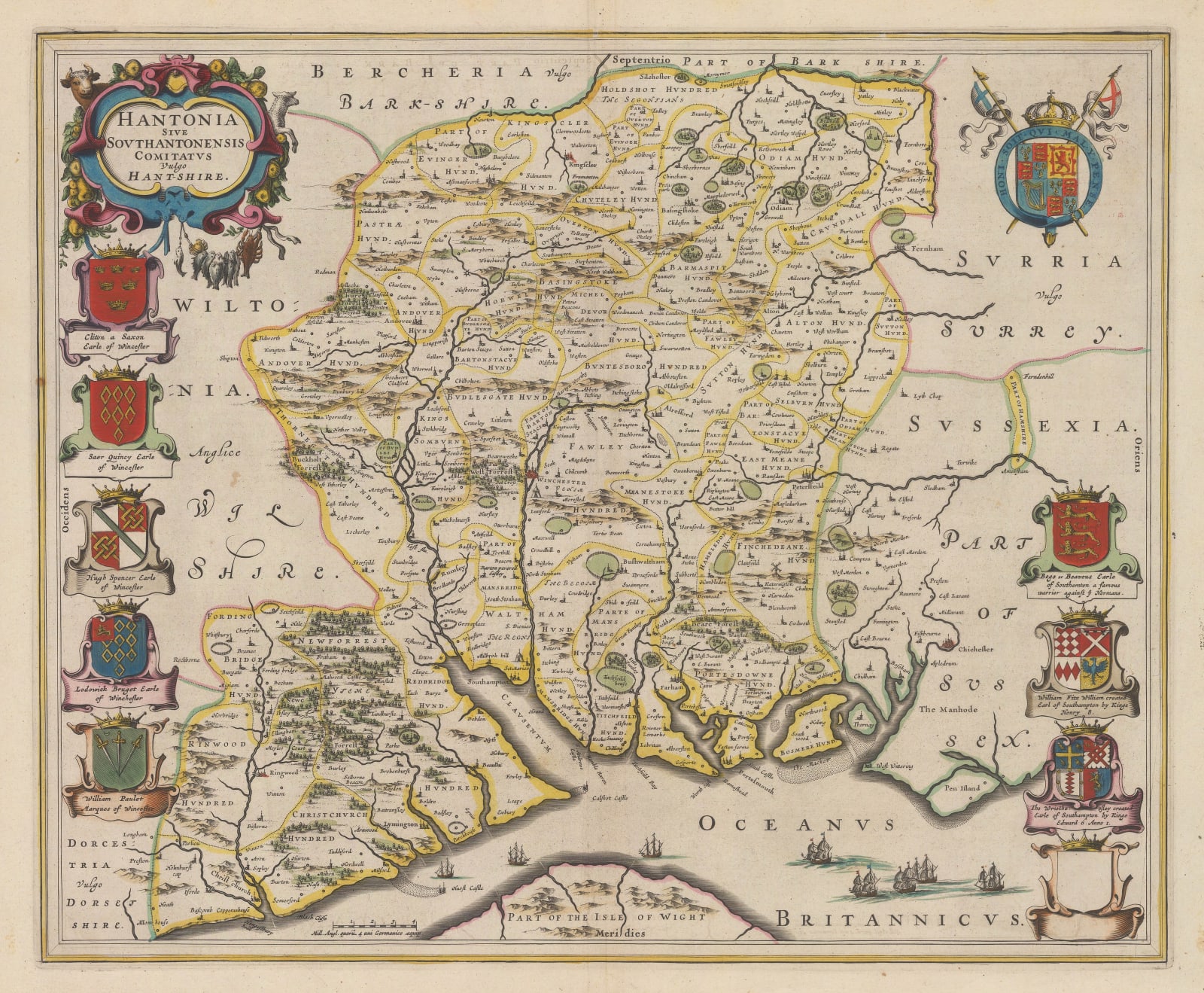 Willem & Jan Blaeu, Hantonia Sive Southantonensis Comitatus, 1640 c.