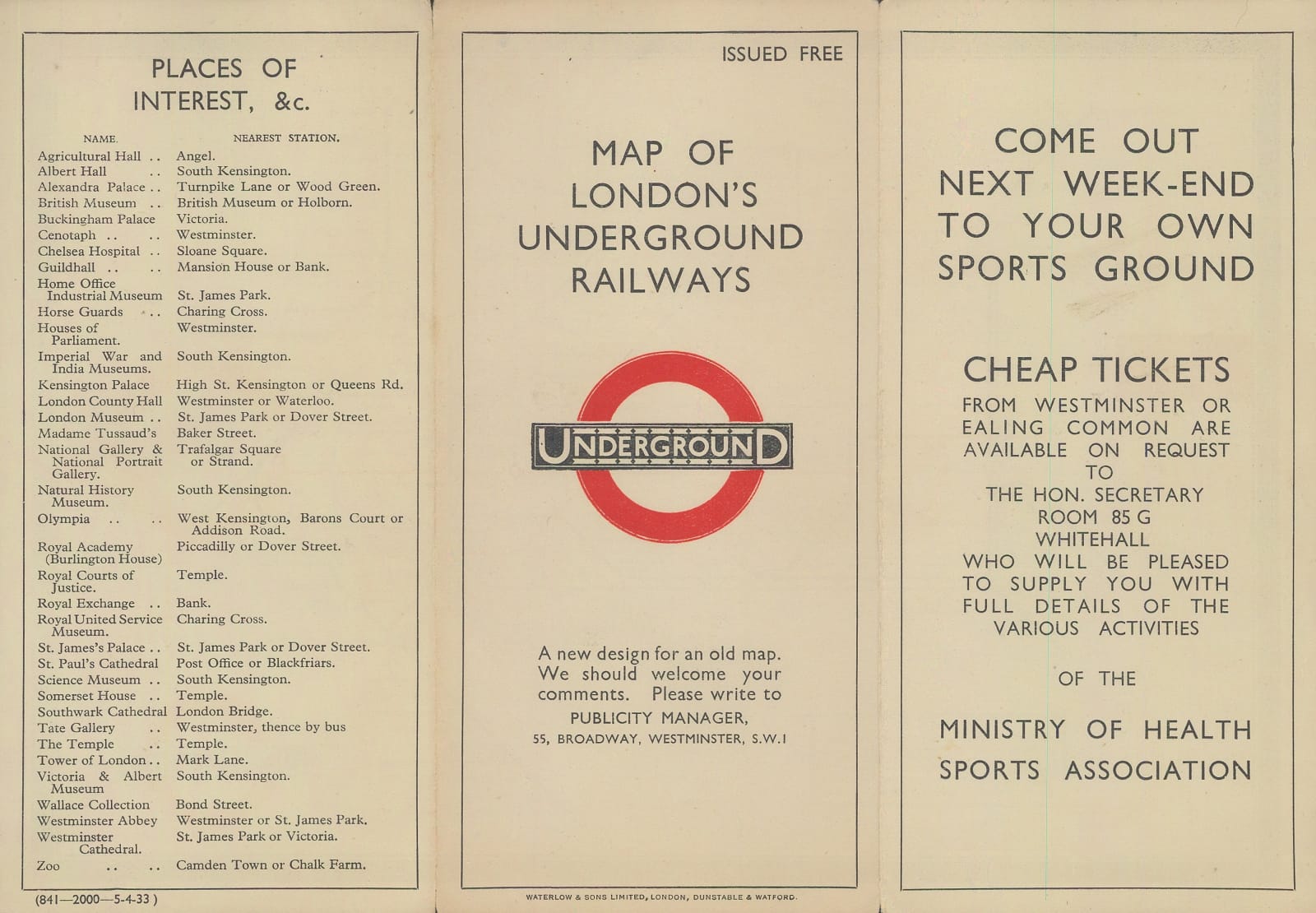 Harry Beck, Ministry of Health Variant - April, 1933