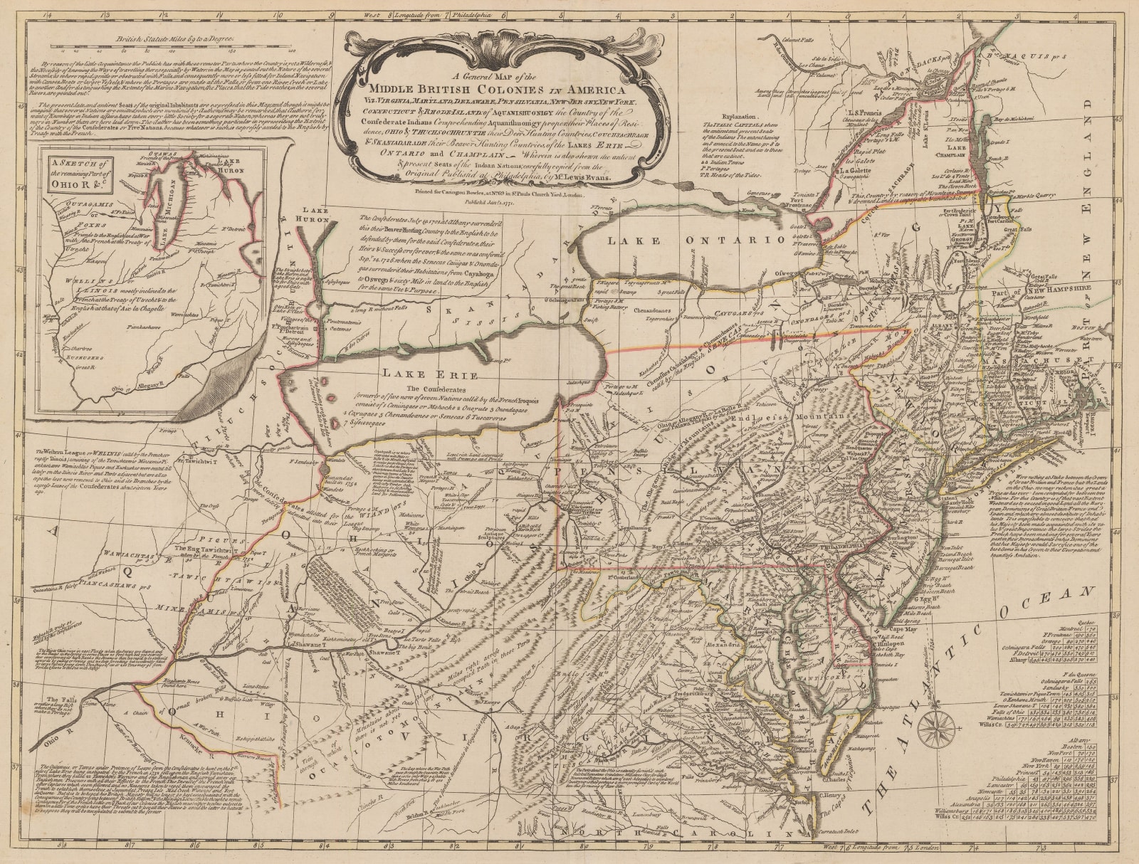 Carington Bowles, Important pre-Revolution map of the Mid-Atlantic Colonies, 1771