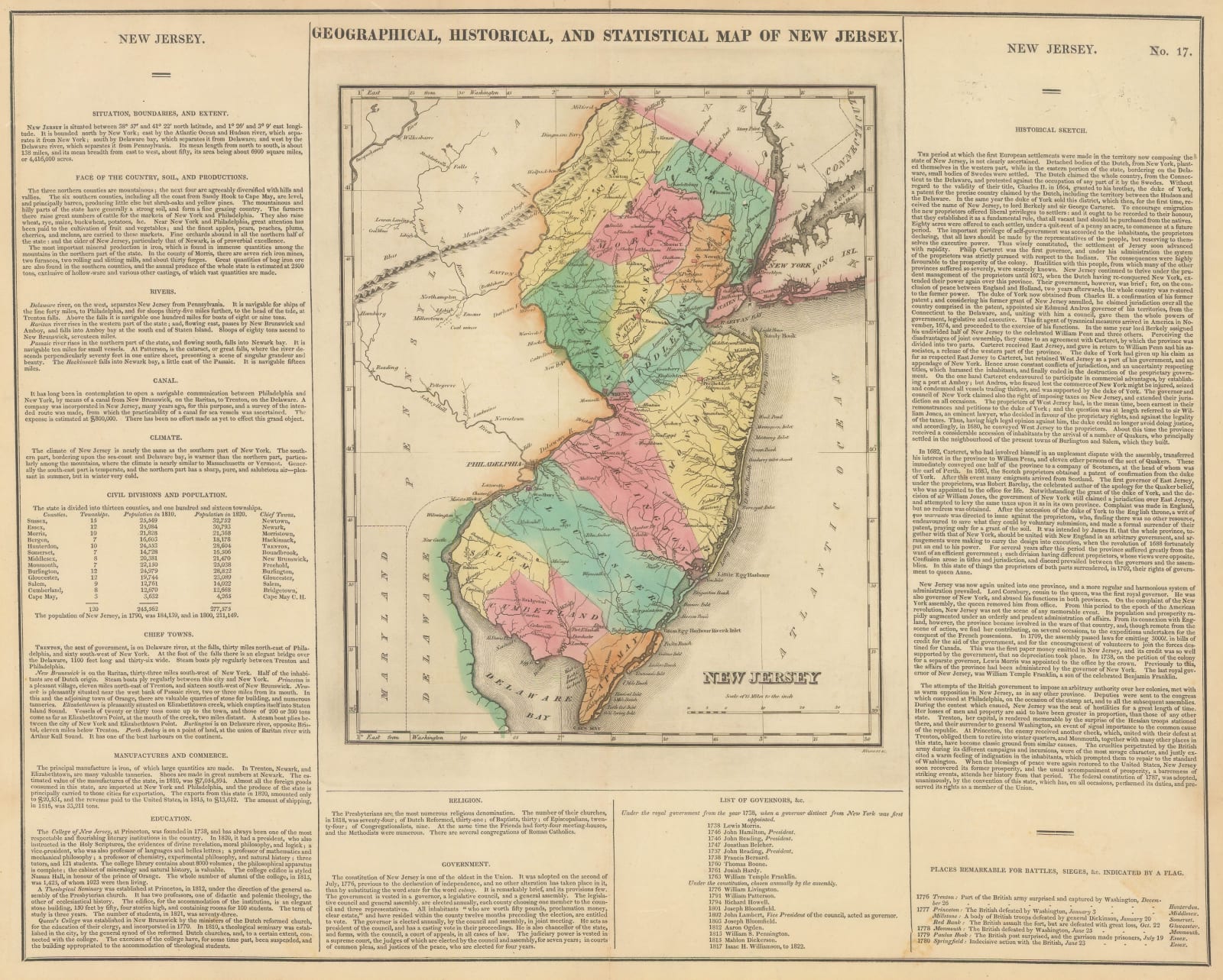 Carey & Lea, Geographical, Statistical and Historical map of New Jersey, 1822
