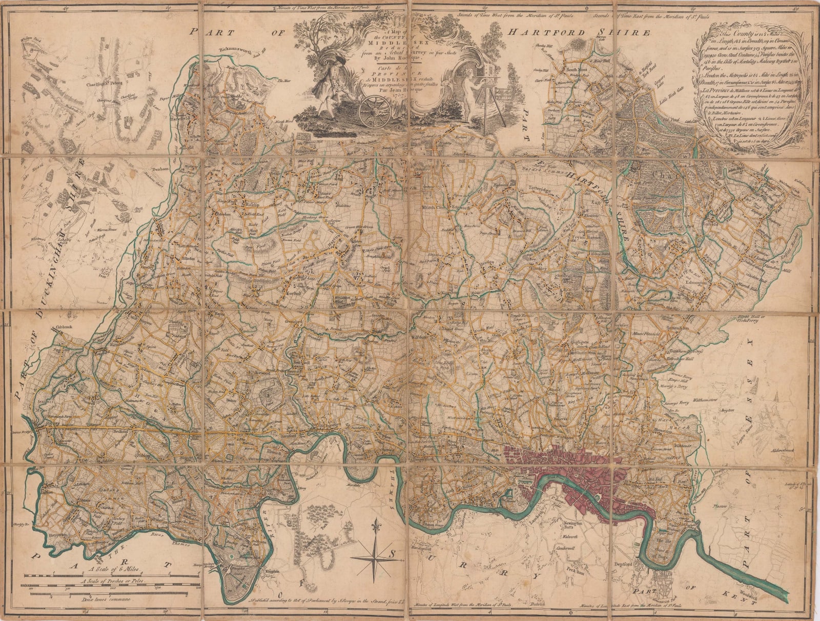 John Rocque, Middlesex, or North & West London, 1757