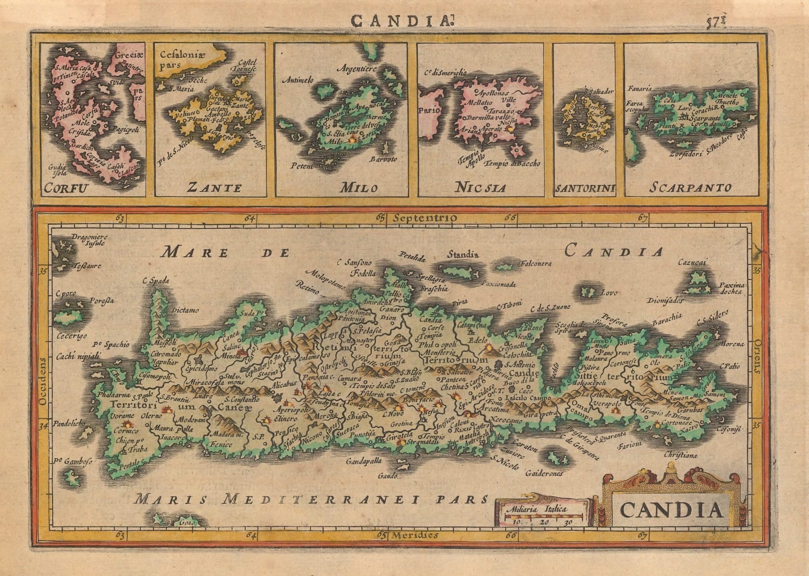 Mercator Hondius, Crete, Corfu, Zante, Milos, Naxos, Santorini & Karpathos, 1628