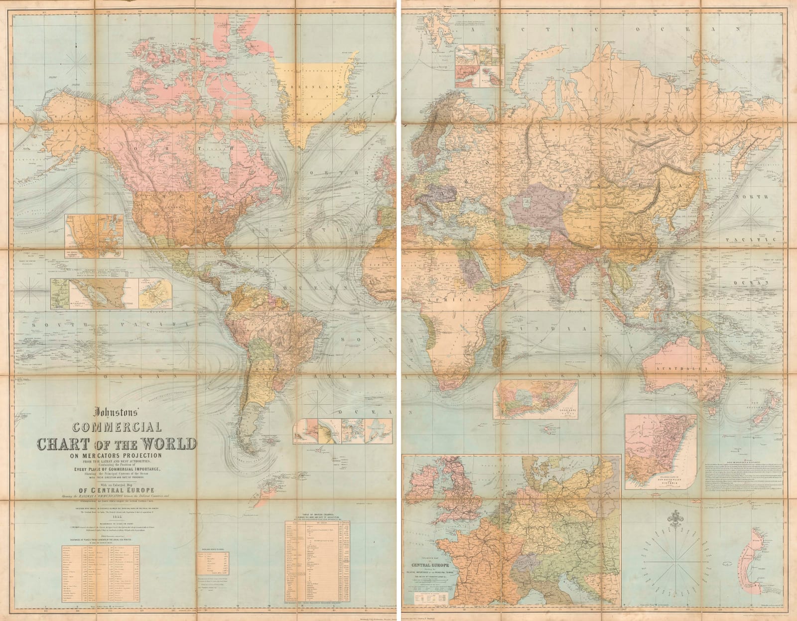 W. & A.K. Johnston, Commercial Chart of the World, 1855