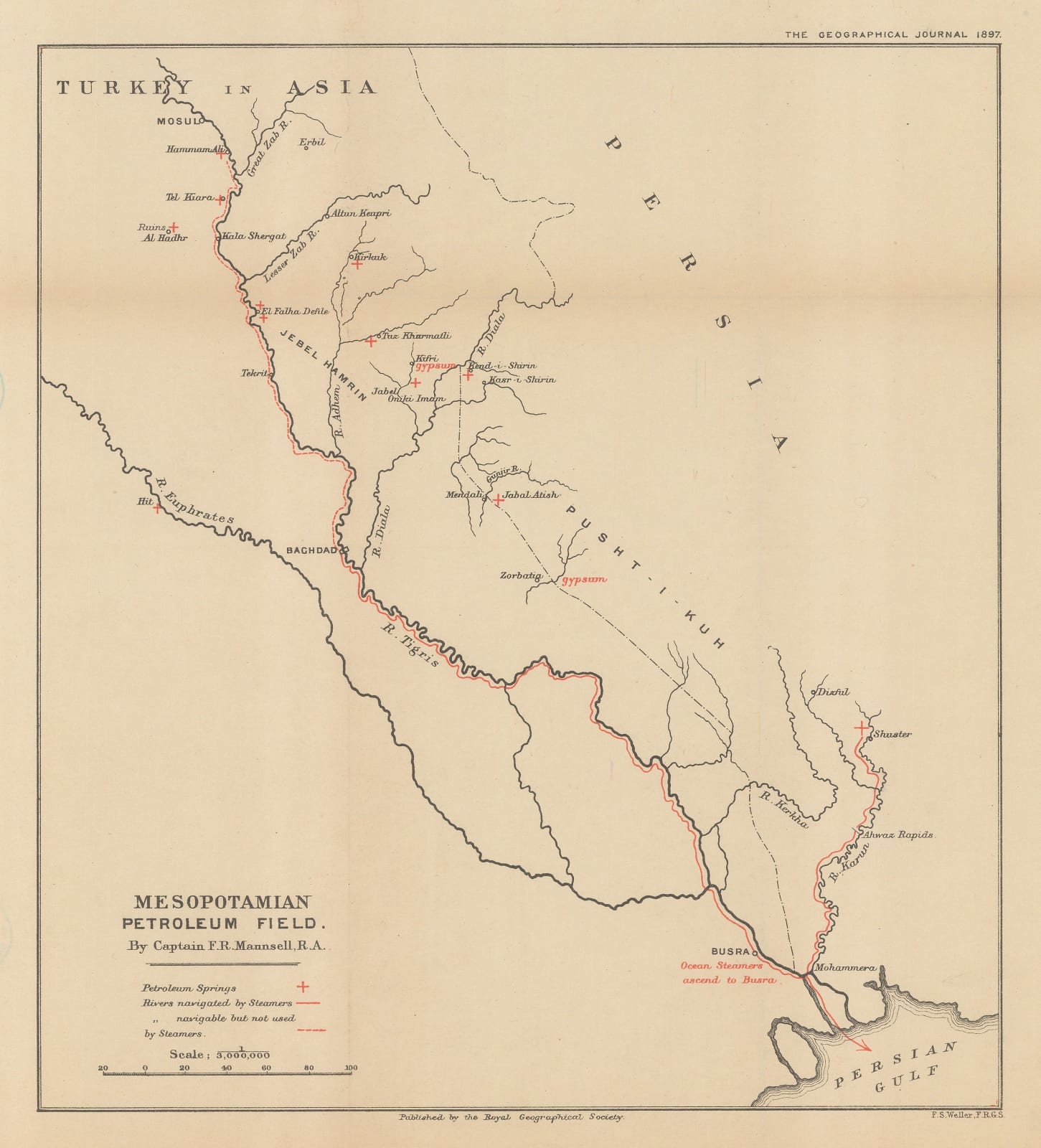 Royal Geographical Society (RGS), Early map of the Iraqi Oil Fields, 1897