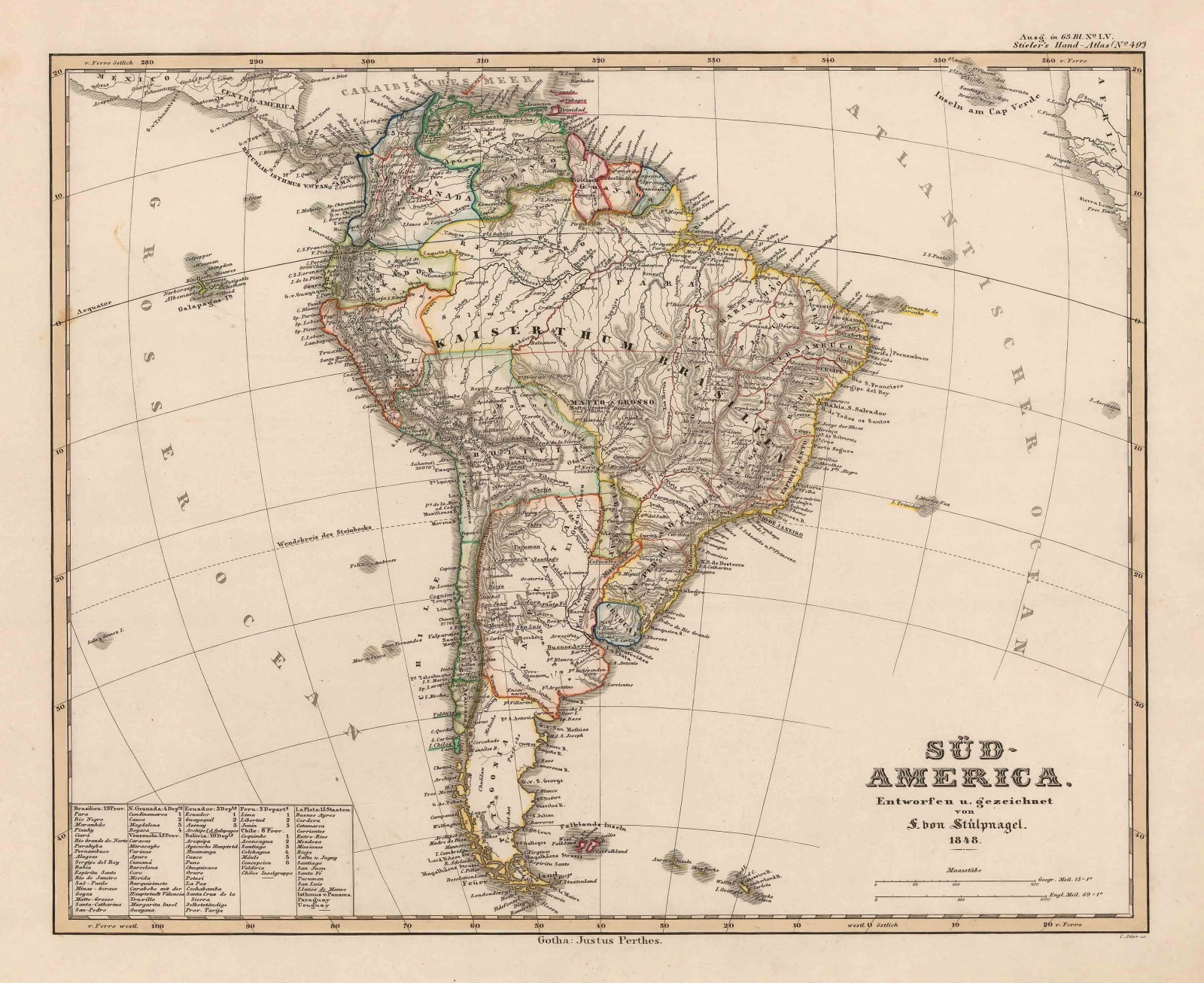 Justus Perthes, South America, 1848