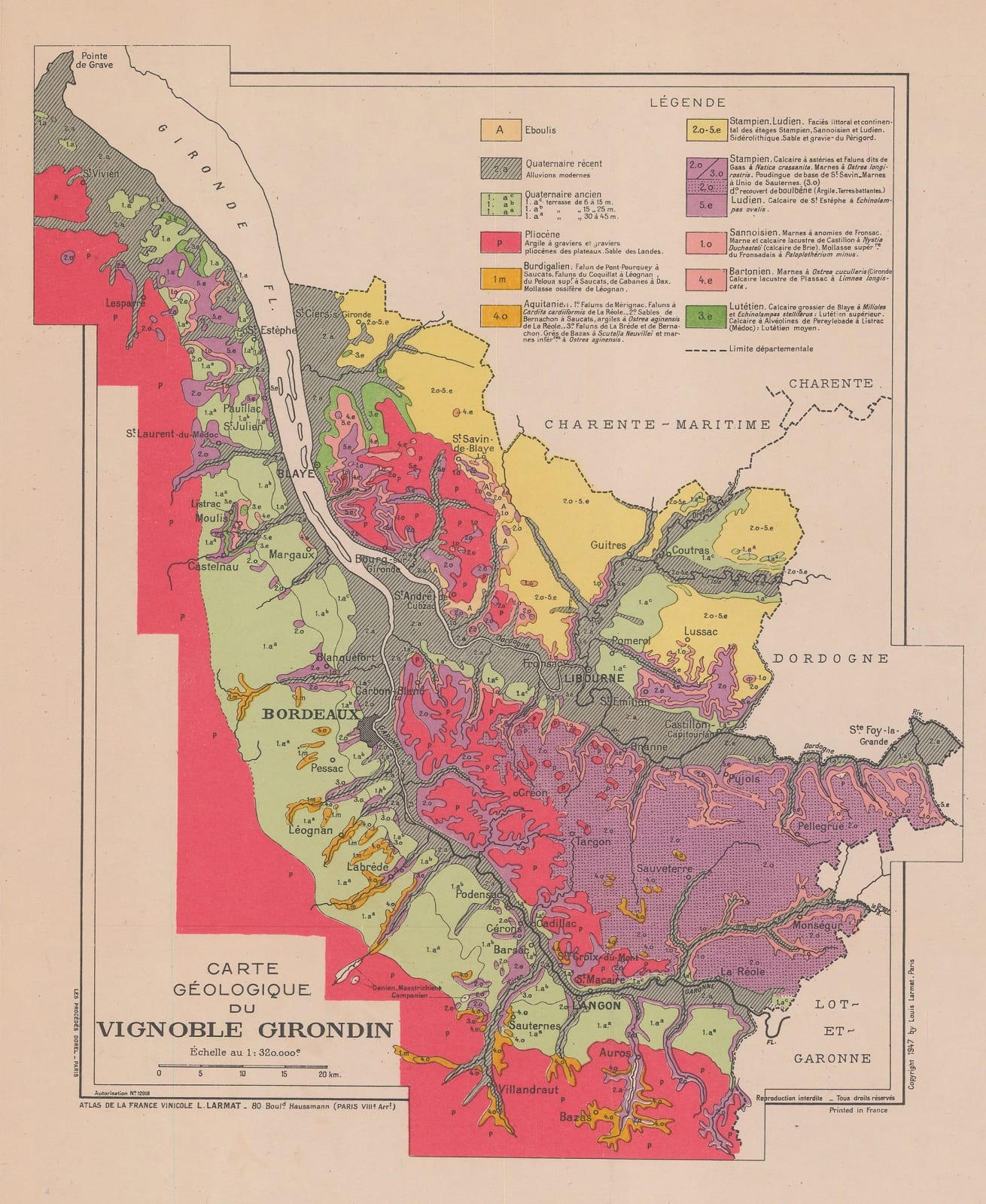 Louis Larmat, Geological map of the Bordeaux wine region, 1947