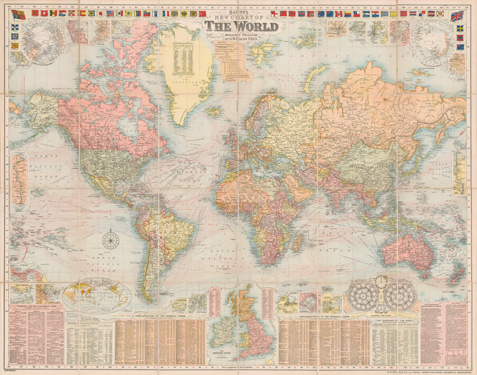 George W. Bacon, New Chart of the World, 1907 c.