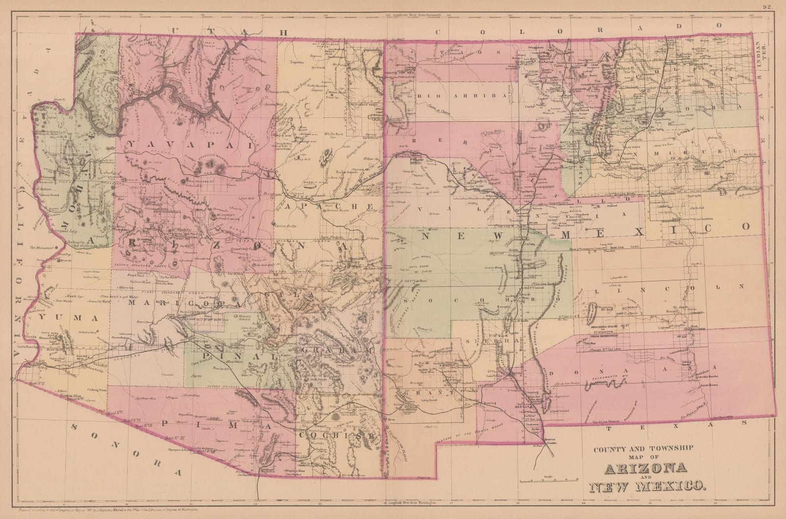 Samuel Augustus Mitchell, County and Township Map of Arizona and New Mexico, 1880