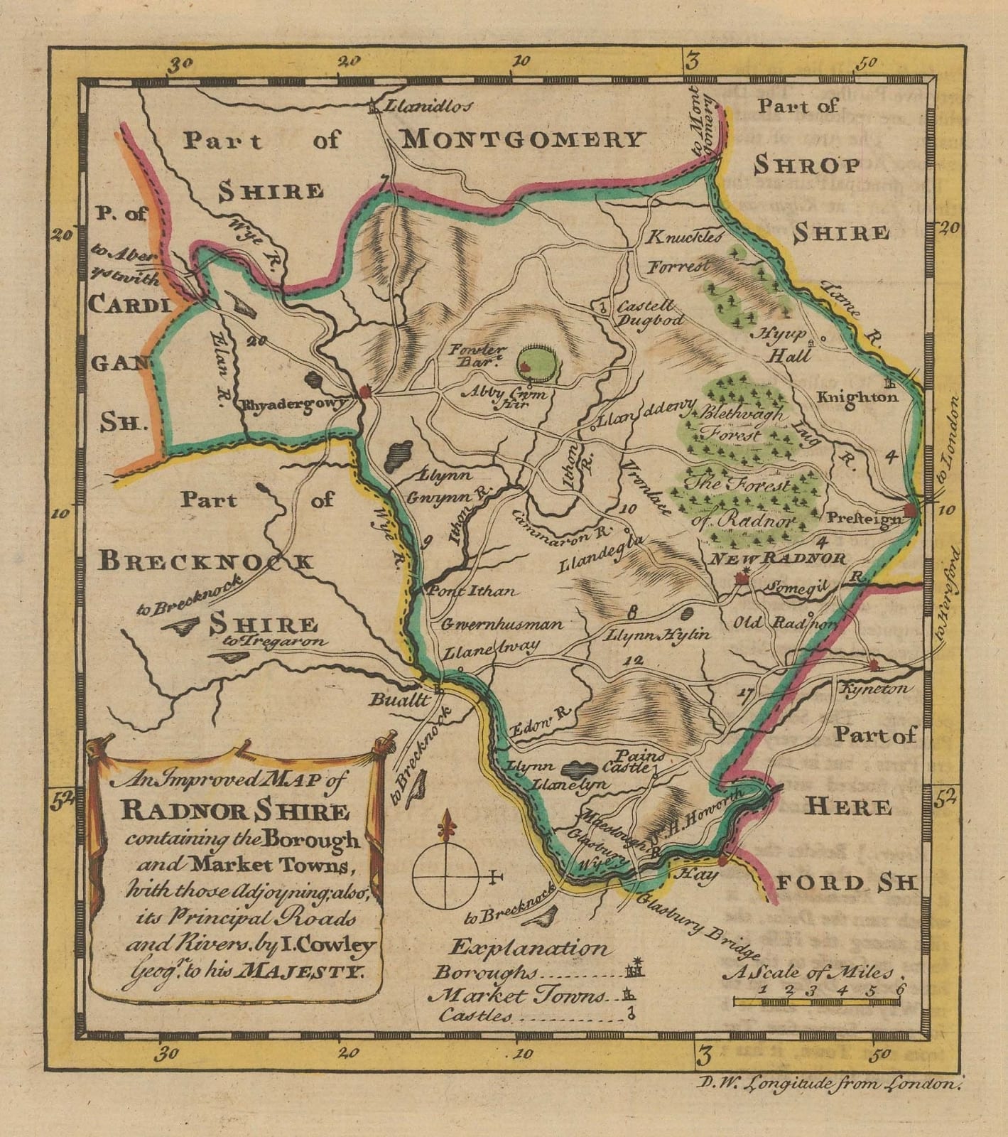 John Cowley, An Improved Map of Radnorshire, 1744