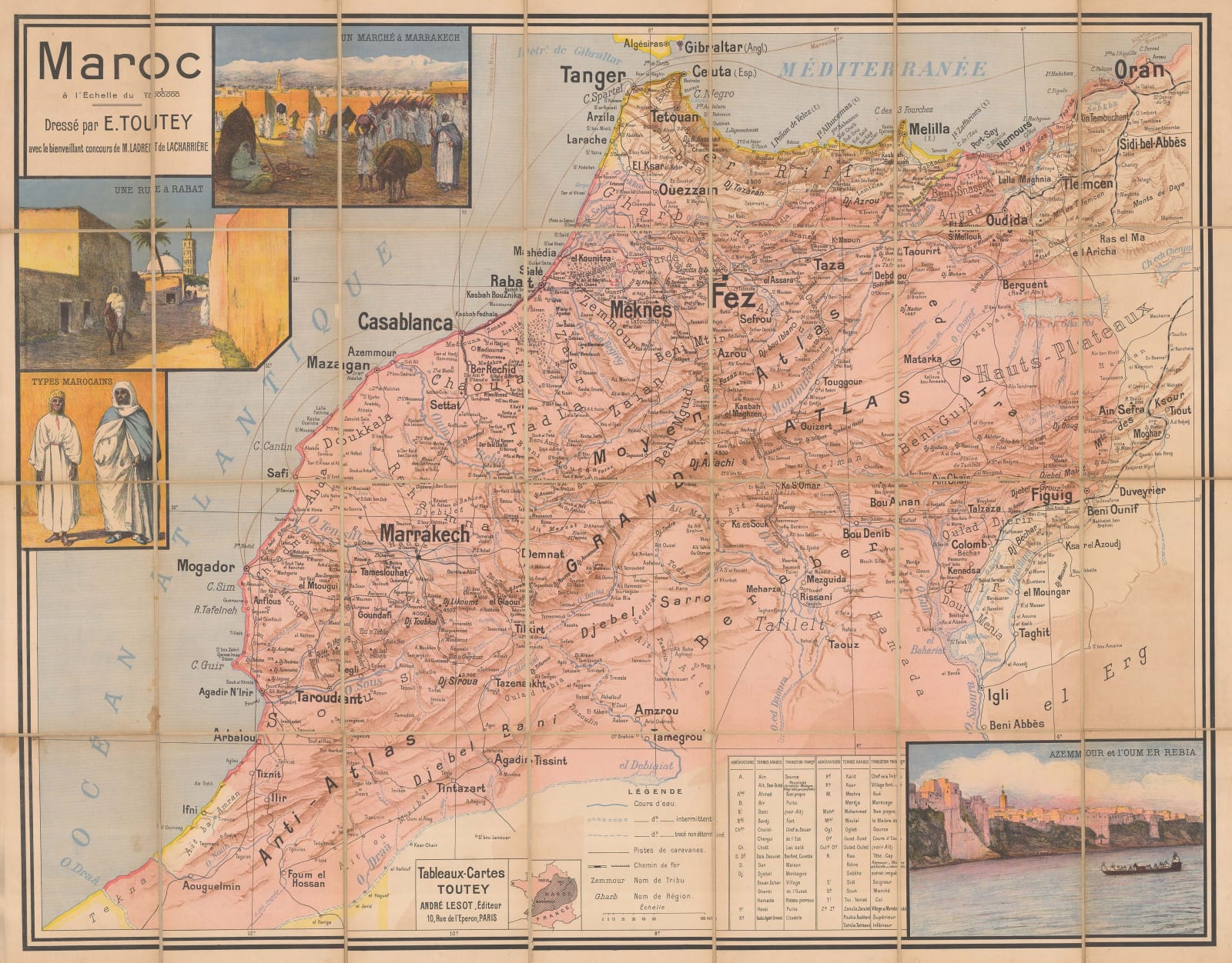 E. Toutey, Folding wall map of Morocco, 1925 c.