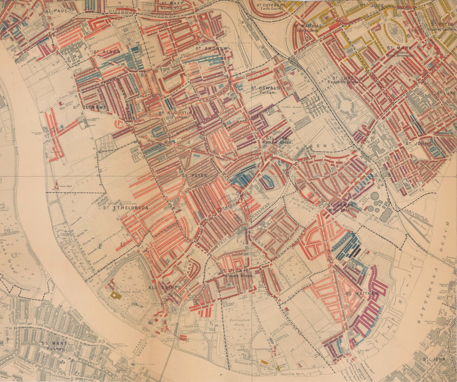 Charles Booth, Fulham, West Brompton, Earl's Court, 1890 c.