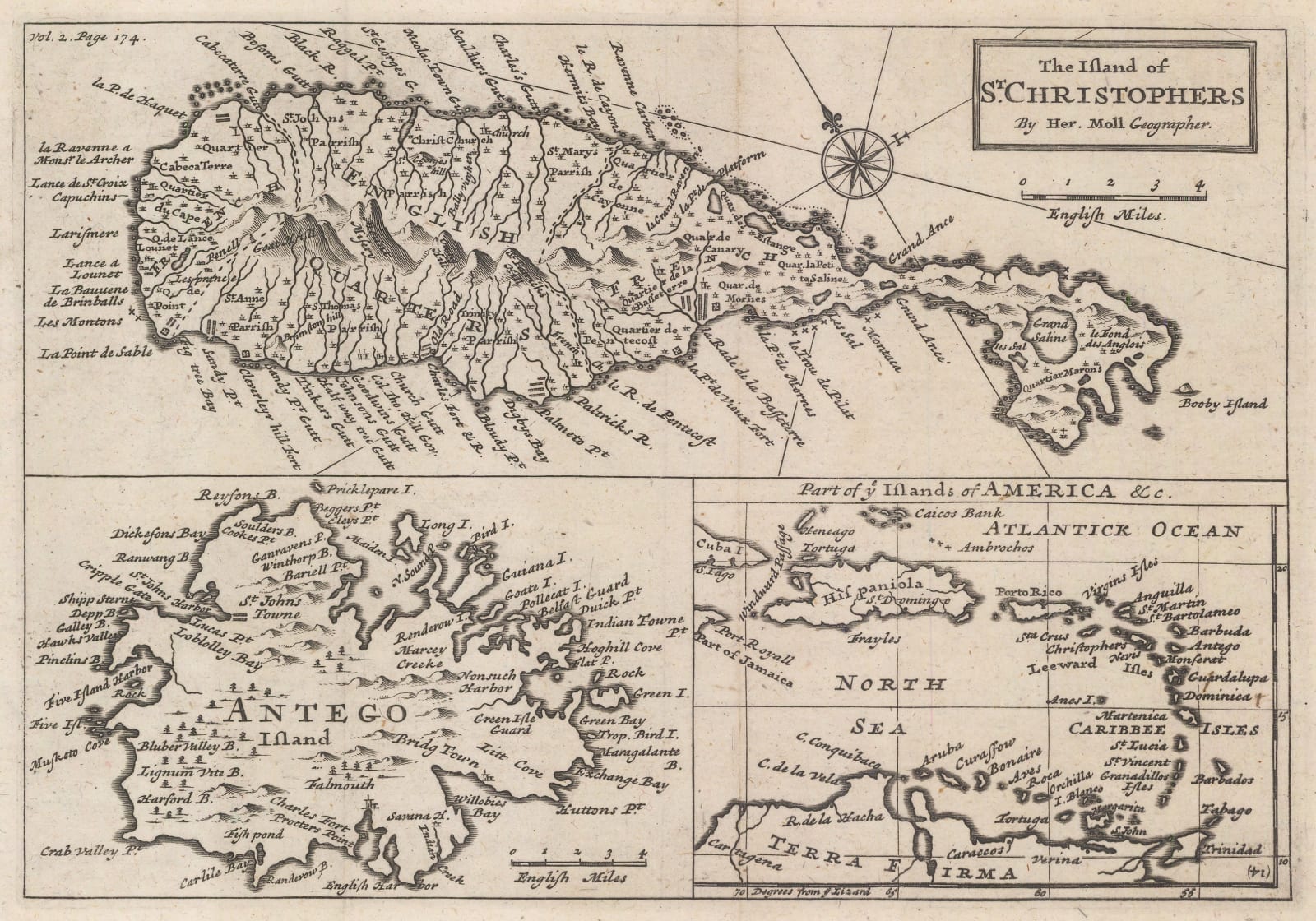 Herman Moll, St Kitts, Antigua, and the Caribbean, 1724