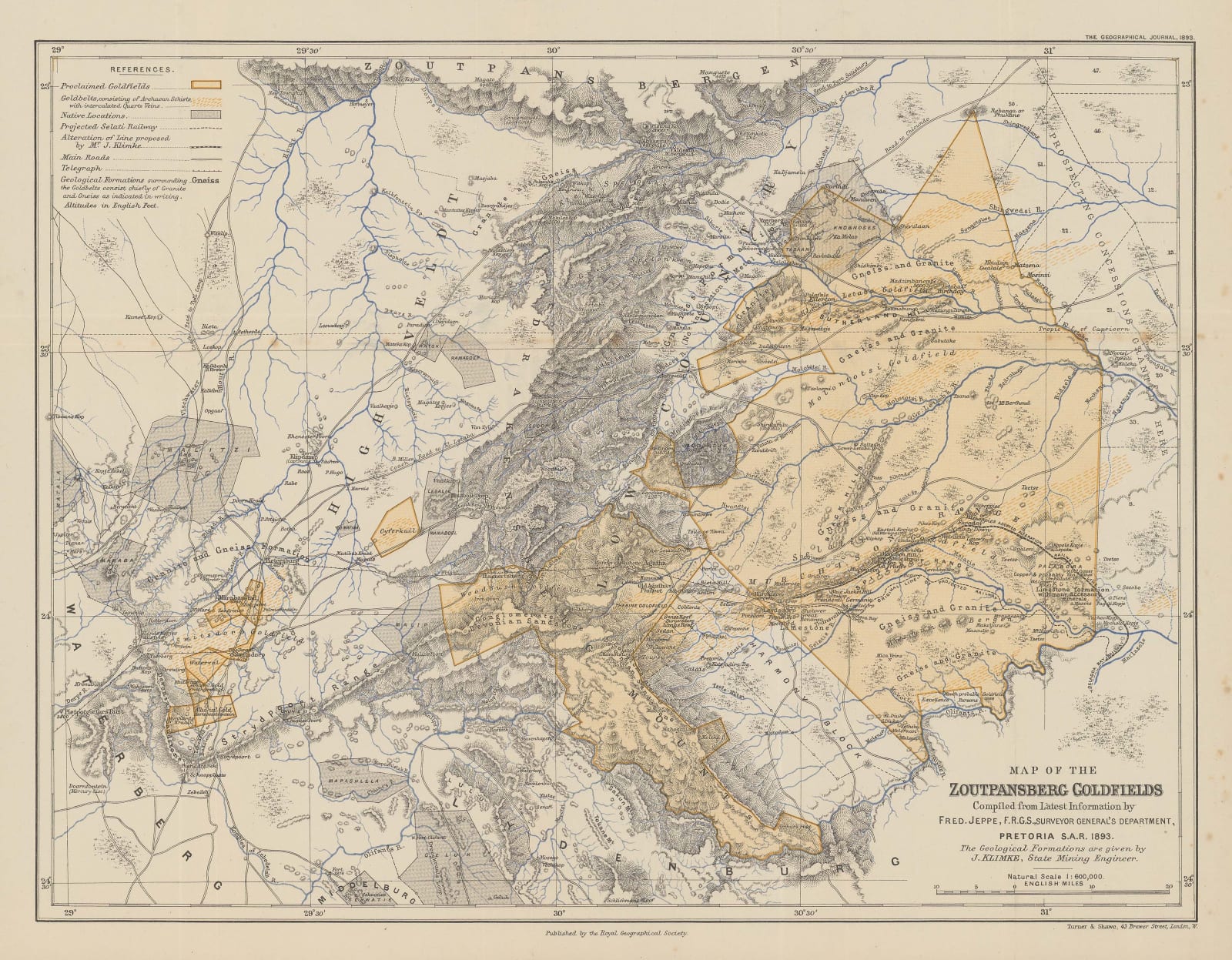 Royal Geographical Society (RGS), Map of the Zoutpansberg Goldfields, 1893