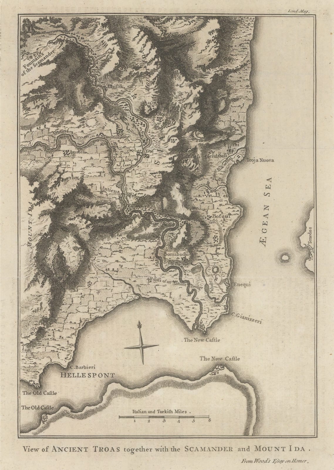 London Magazine, View of Ancient Troas together with the Scamander and Mount Ida, 1775