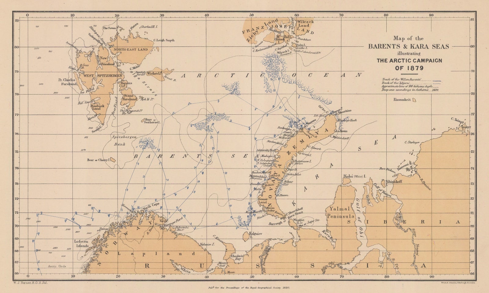 Royal Geographical Society (RGS), Map of the Barents & Kara Seas, 1880