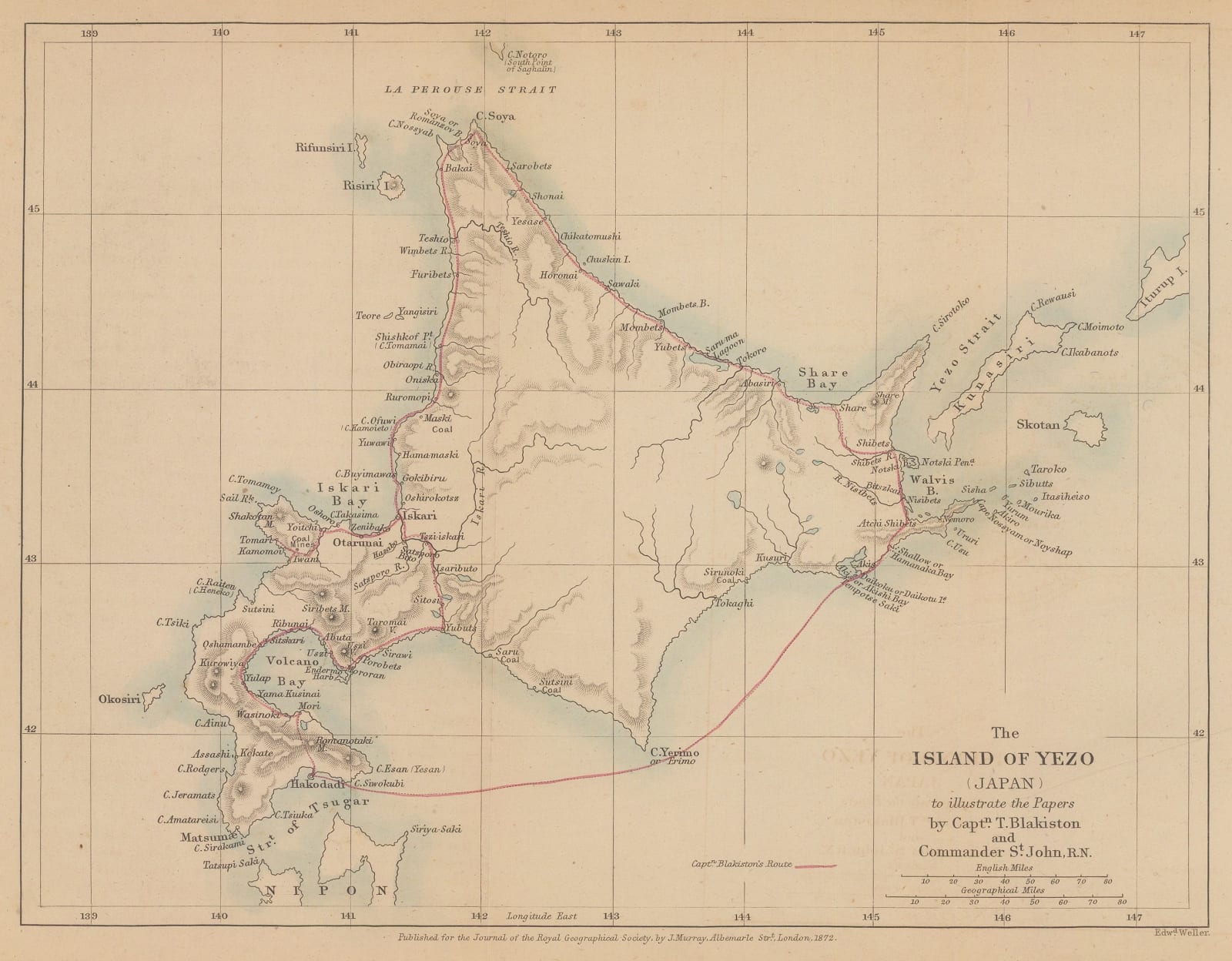 Royal Geographical Society (RGS), Sketch map of Hokkaido, 1872