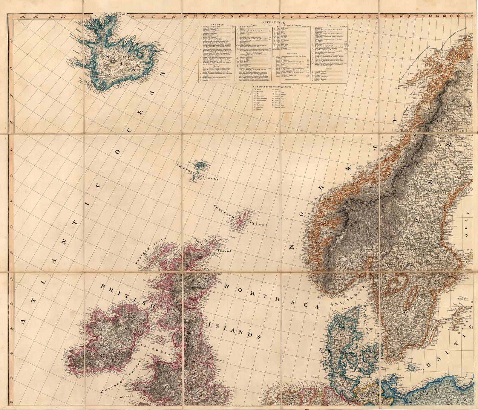 Aaron Arrowsmith, Map Exhibiting the Great Post Roads, Physical and Political Divisions of Europe, 1848
