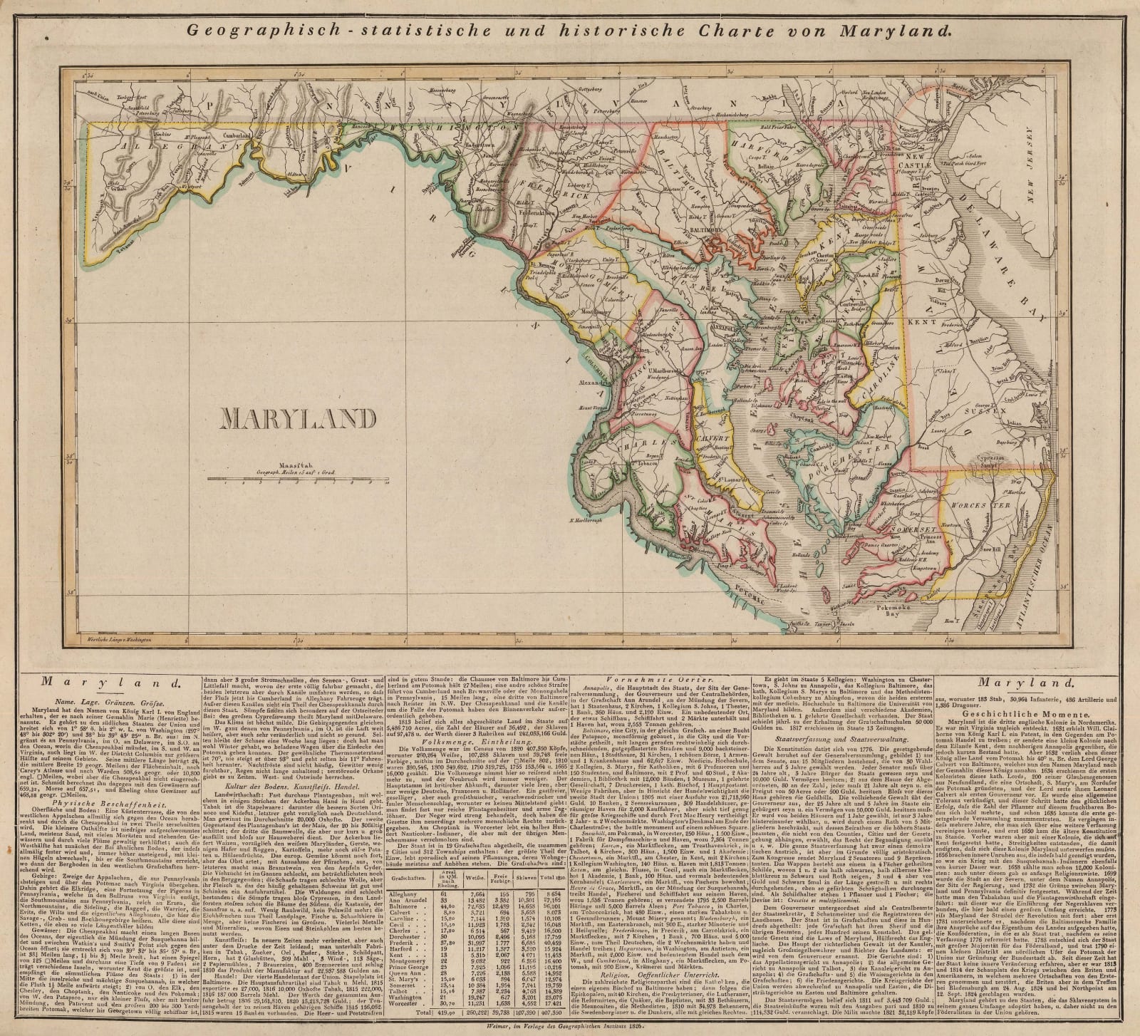 Geographisches Institut Weimar, Geographical, Statistical, and Historical Map of Maryland, 1826