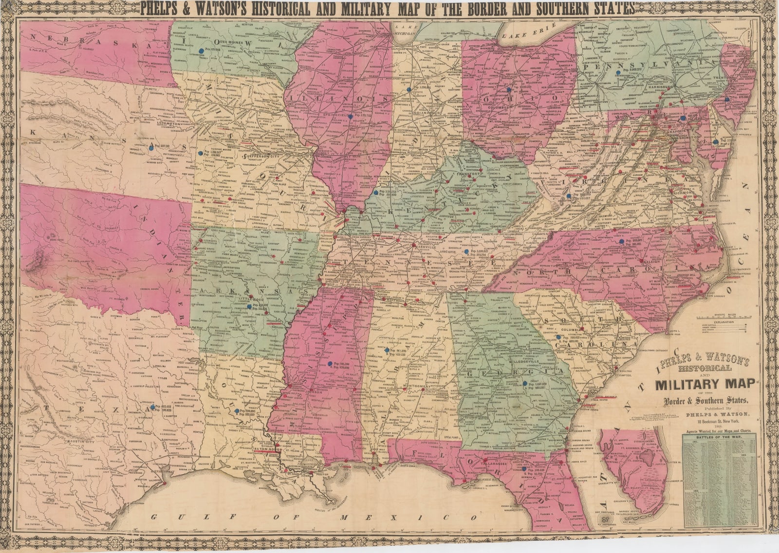 Phelps & Watson, Historical and Military Map of the Border and Southern States, 1864