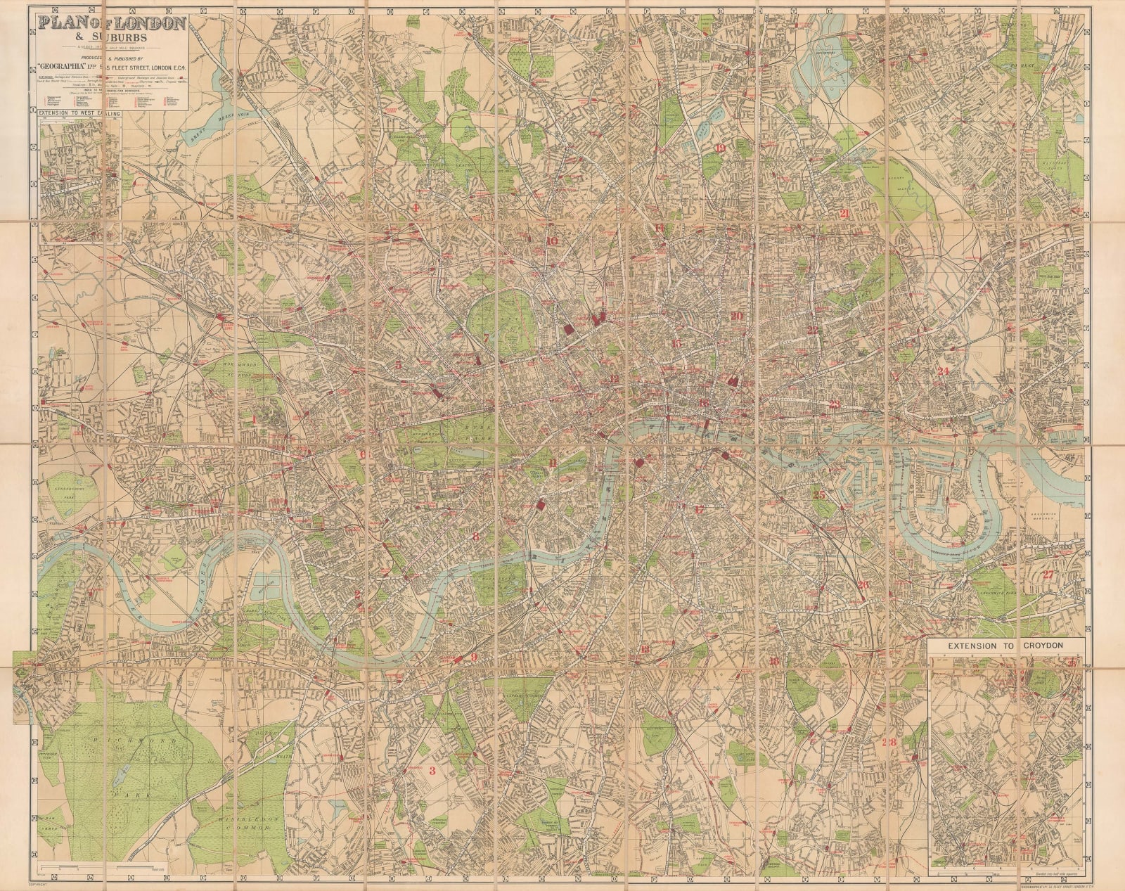 Geographia Ltd., Plan of London & Suburbs, 1930 c.