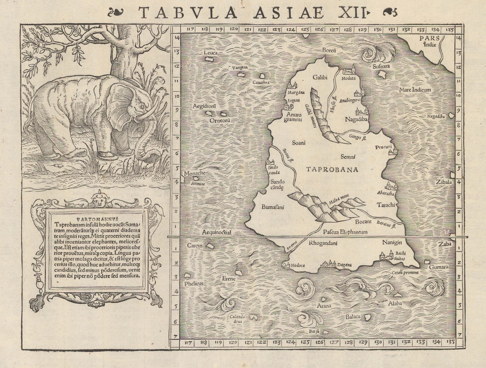 Sebastian Münster, Early woodcut of Sri Lanka (Ceylon), 1542 c.