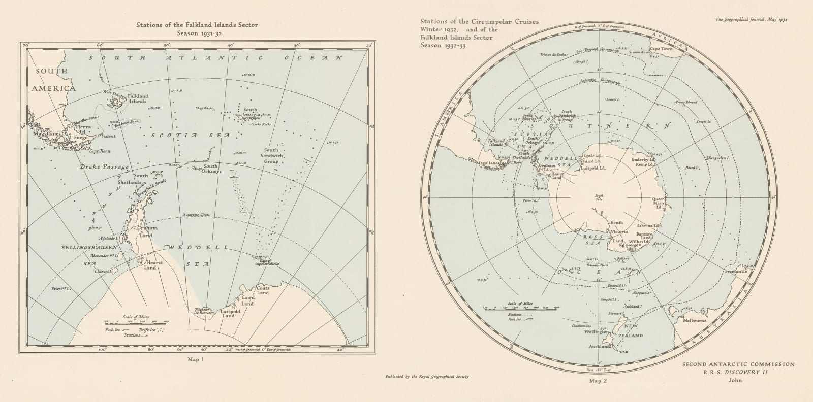 Royal Geographical Society (RGS), Stations of the Falkland Island Sector / Stations of the Circumpolar Cruises, 1934