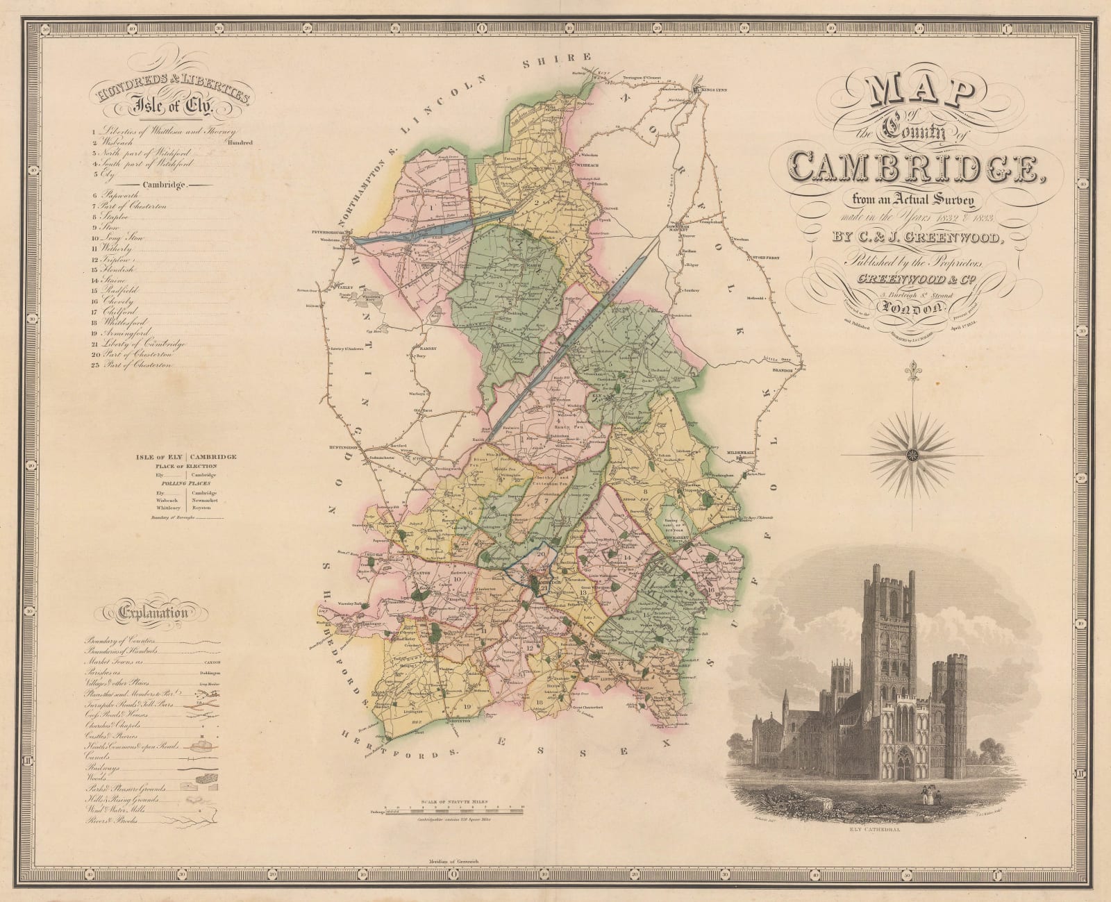 Christopher & John Greenwood, Map of the County of Cambridge, 1834