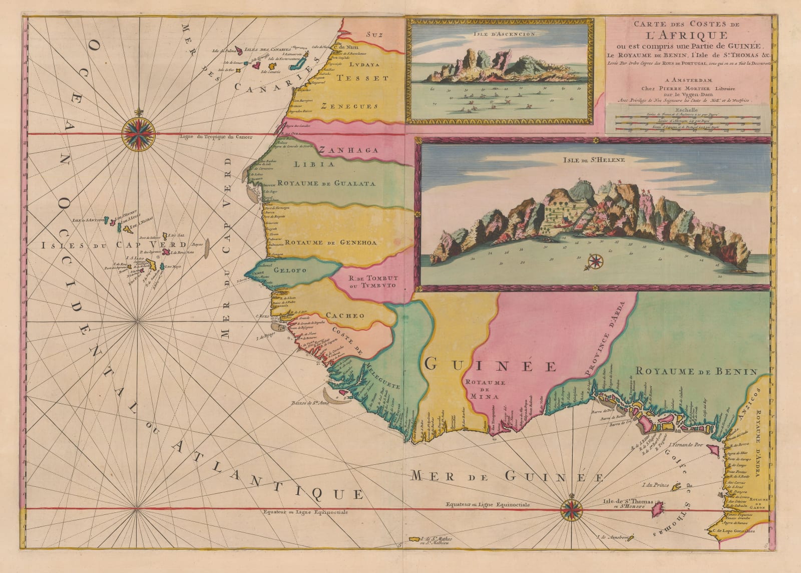 Pierre Mortier, Sea Chart of West Africa & Atlantic Islands, 1708