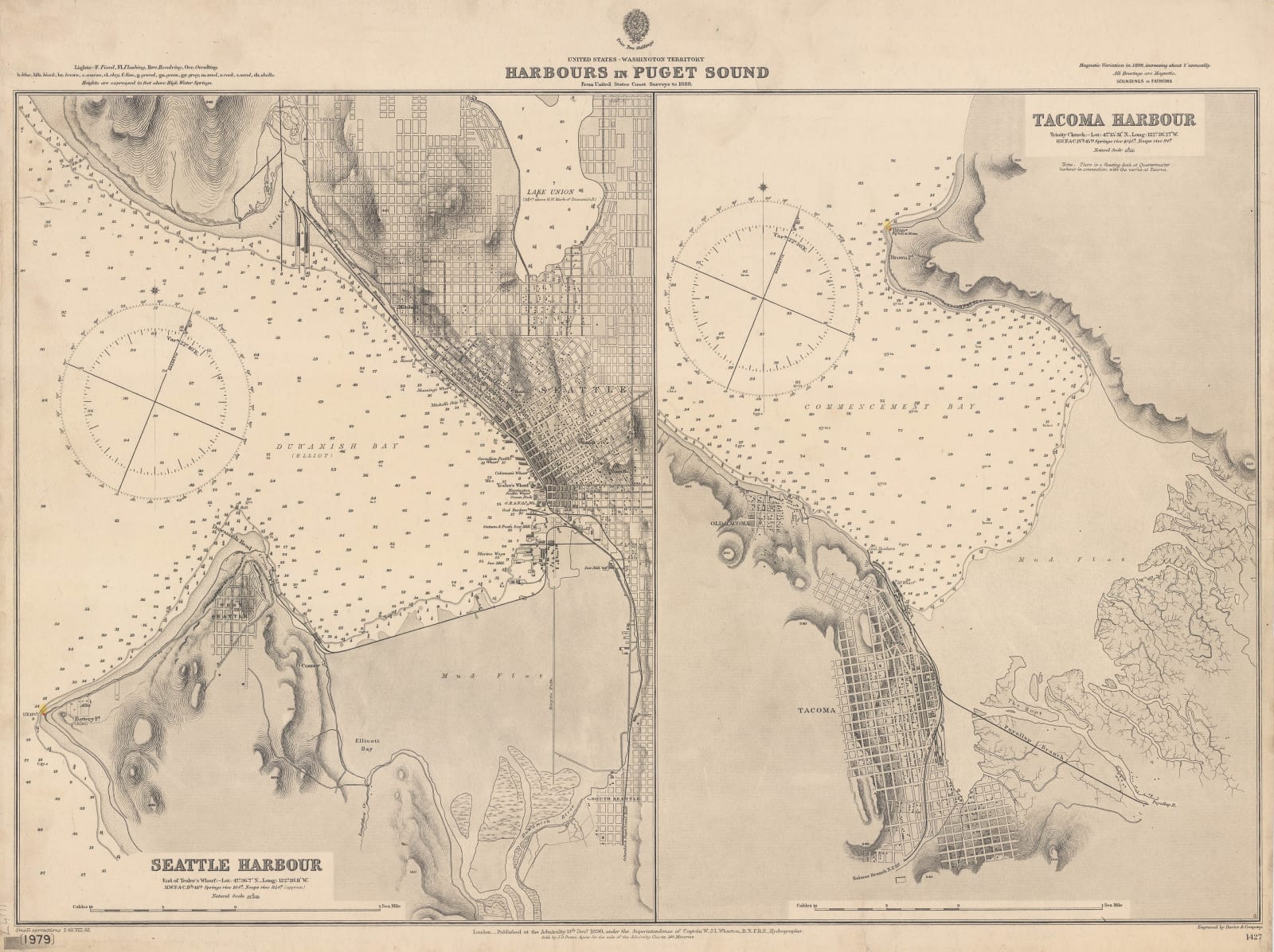 British Admiralty, Sea Chart of Seattle & Tacoma, 1902