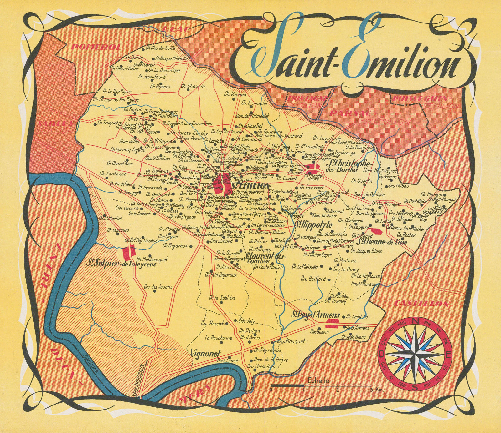 Walter Crotch, Wine map of Saint-Émilion, Bordeaux, 1947