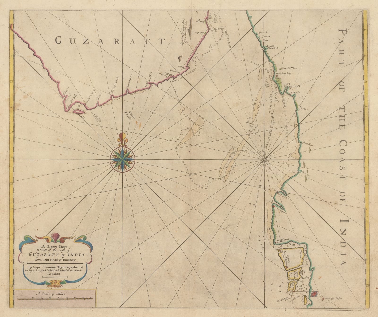 Samuel Thornton, Chart of Mumbai (Bombay) to Diu Head, 1711