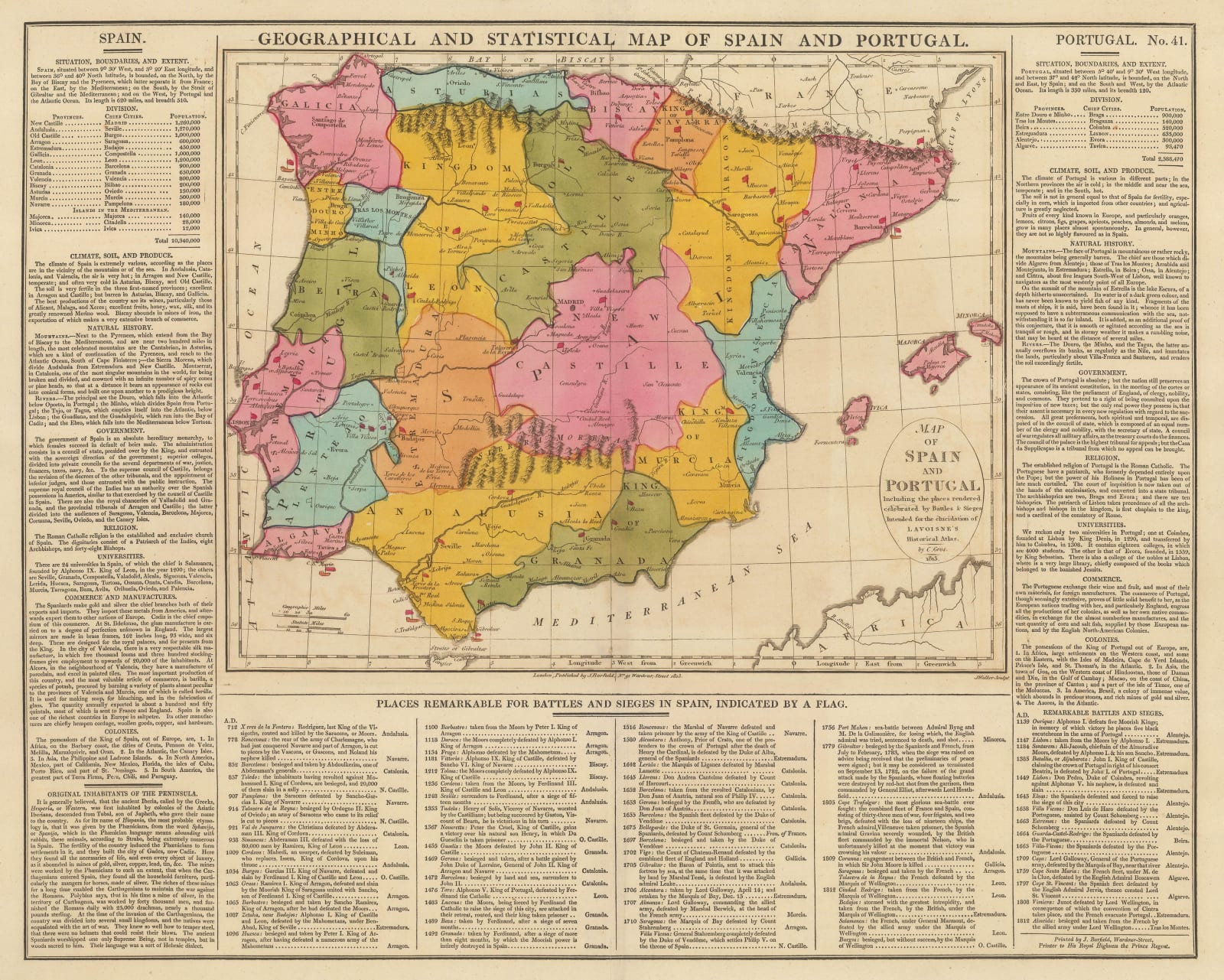 C.V. Lavoisne, Geographical and Statistical Map of Spain and Portugal, 1813
