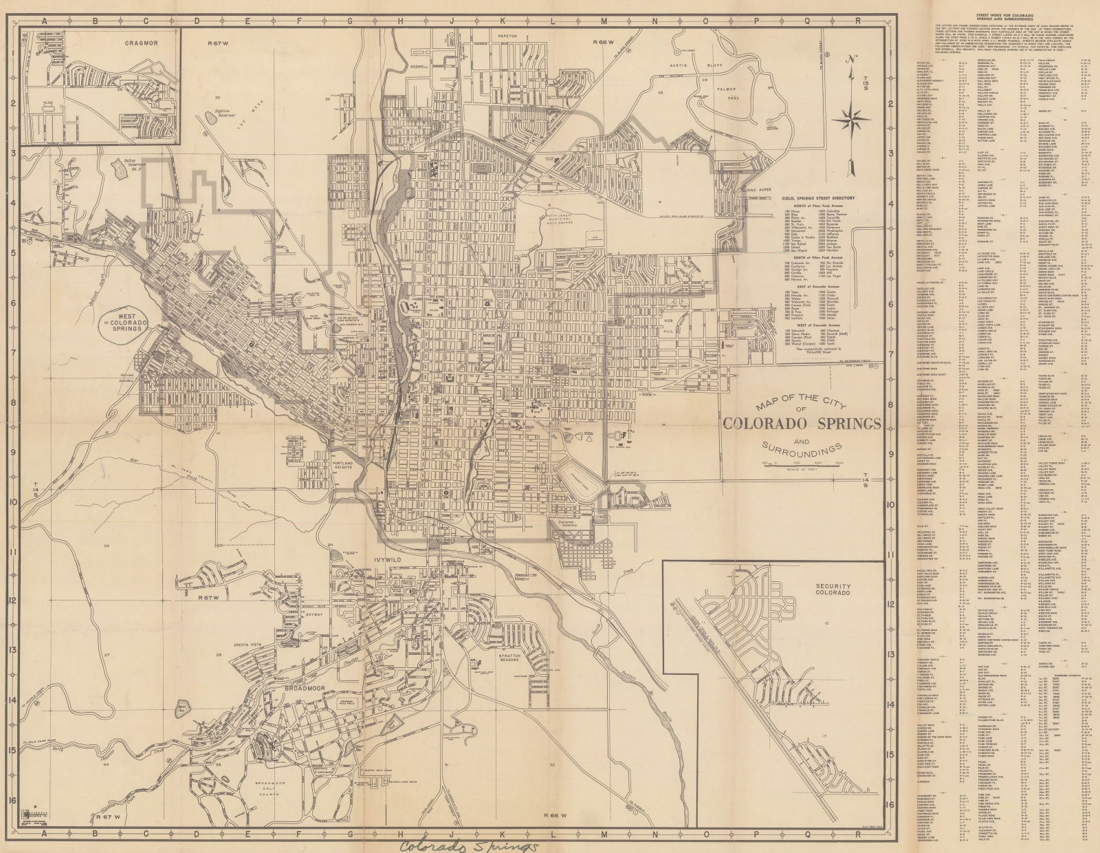 Hotchkiss Mapping Company, Map of the City of Colorado Springs and Surroundings, 1950 c.