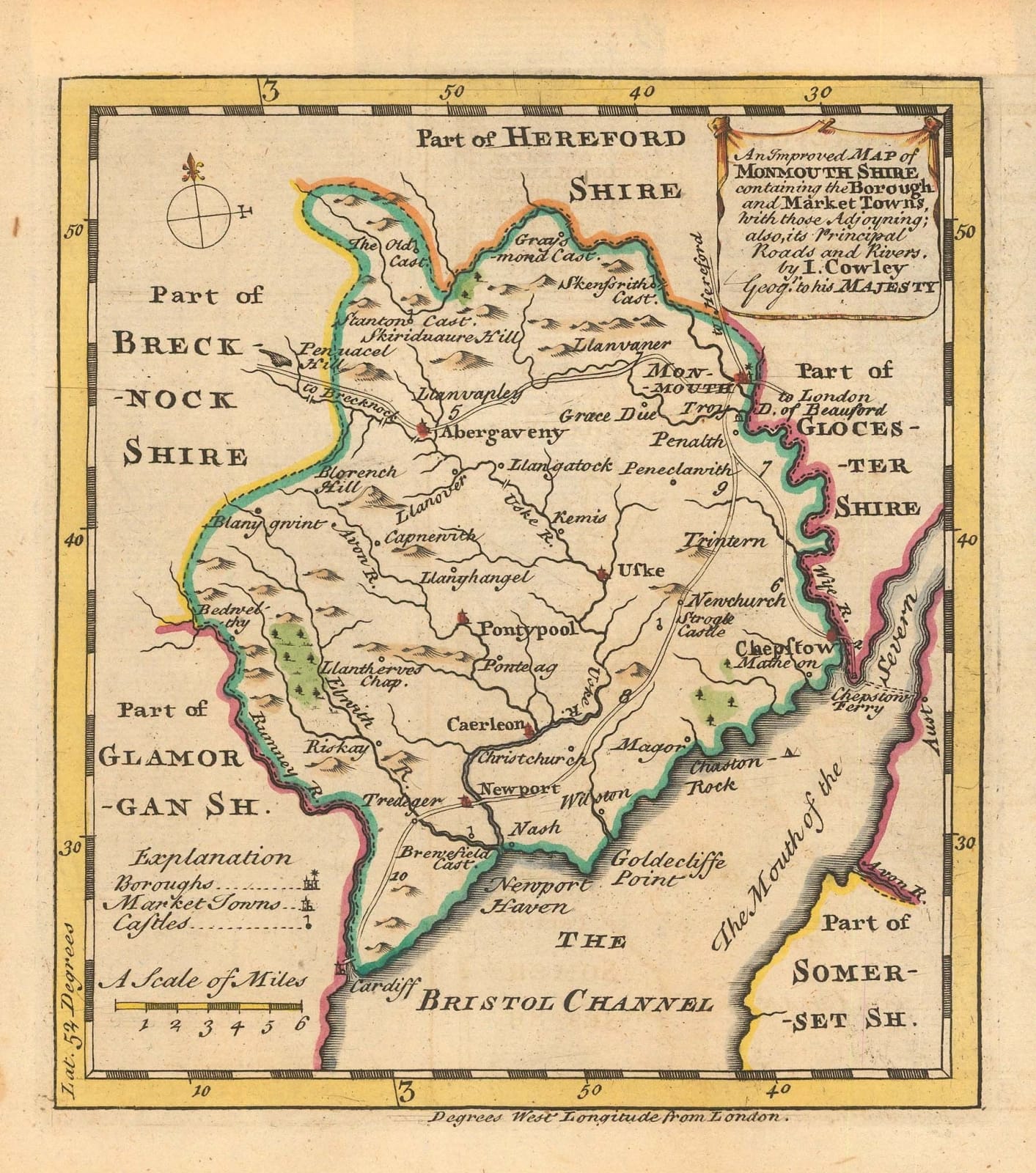 John Cowley, An Improved Map of Monmouthshire, 1744