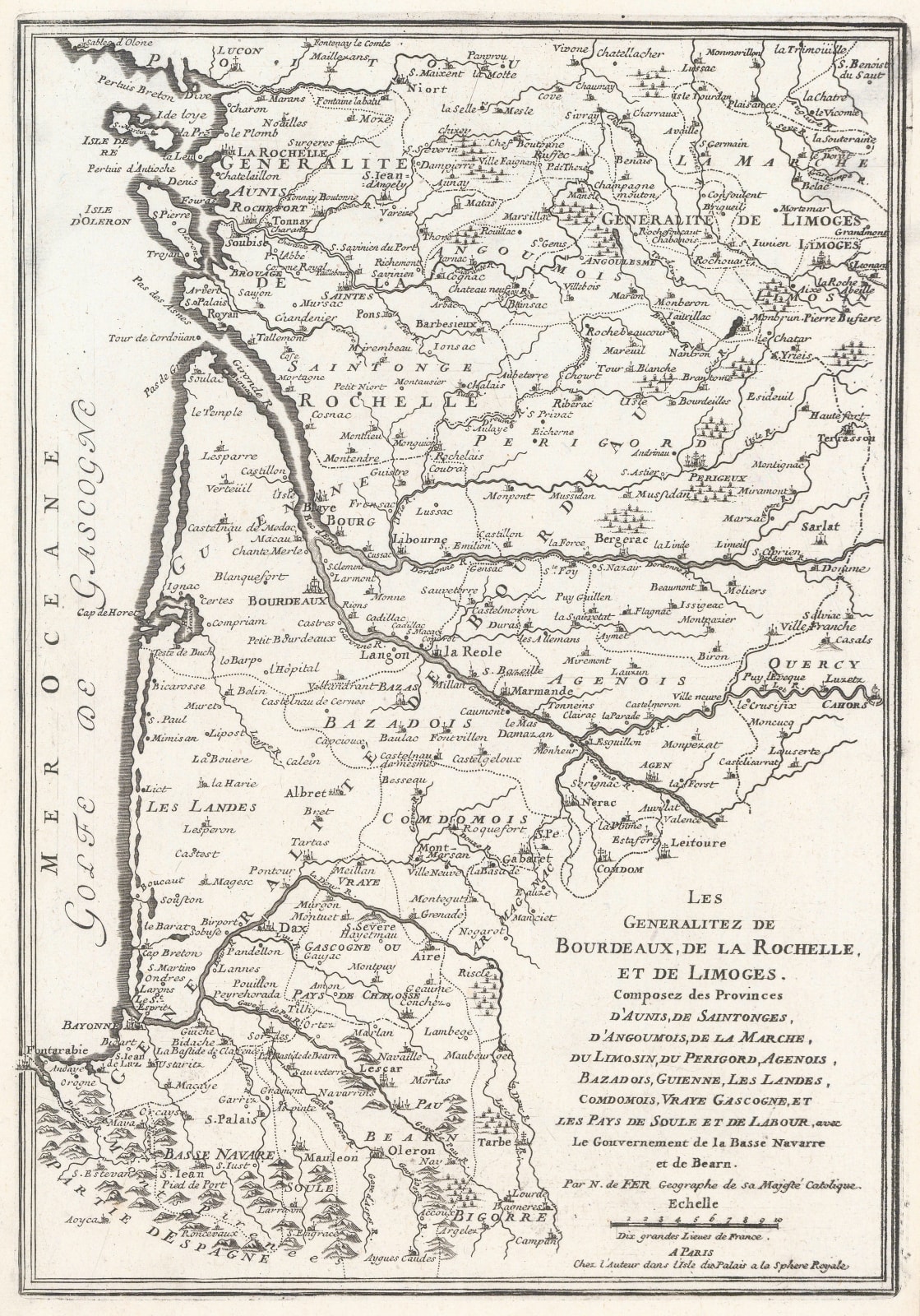 Nicolas de Fer, Southwest France, 1705