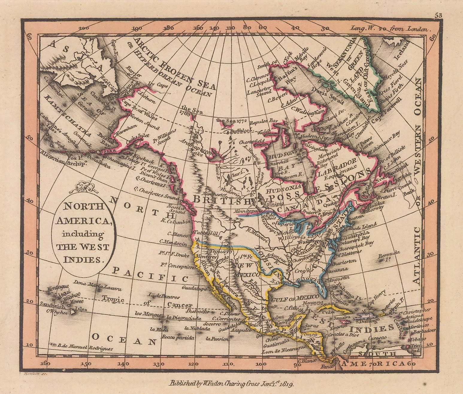 William Faden, North America including the West Indies, 1819