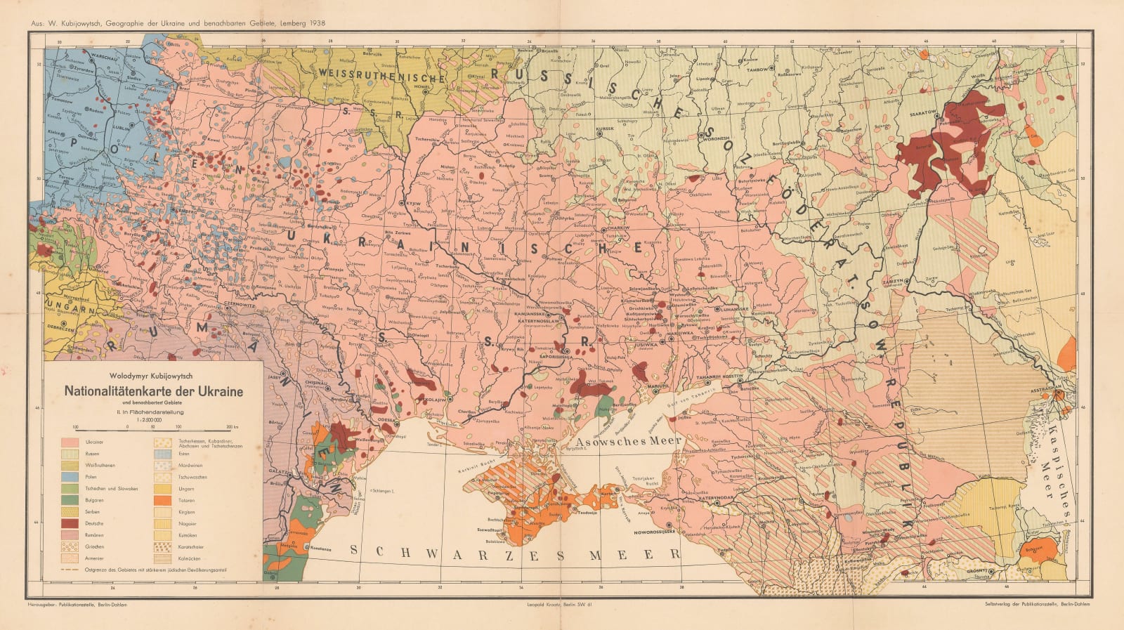 Wolodymyr Kubijowytsch, Ethnographic Map of Ukraine, 1938