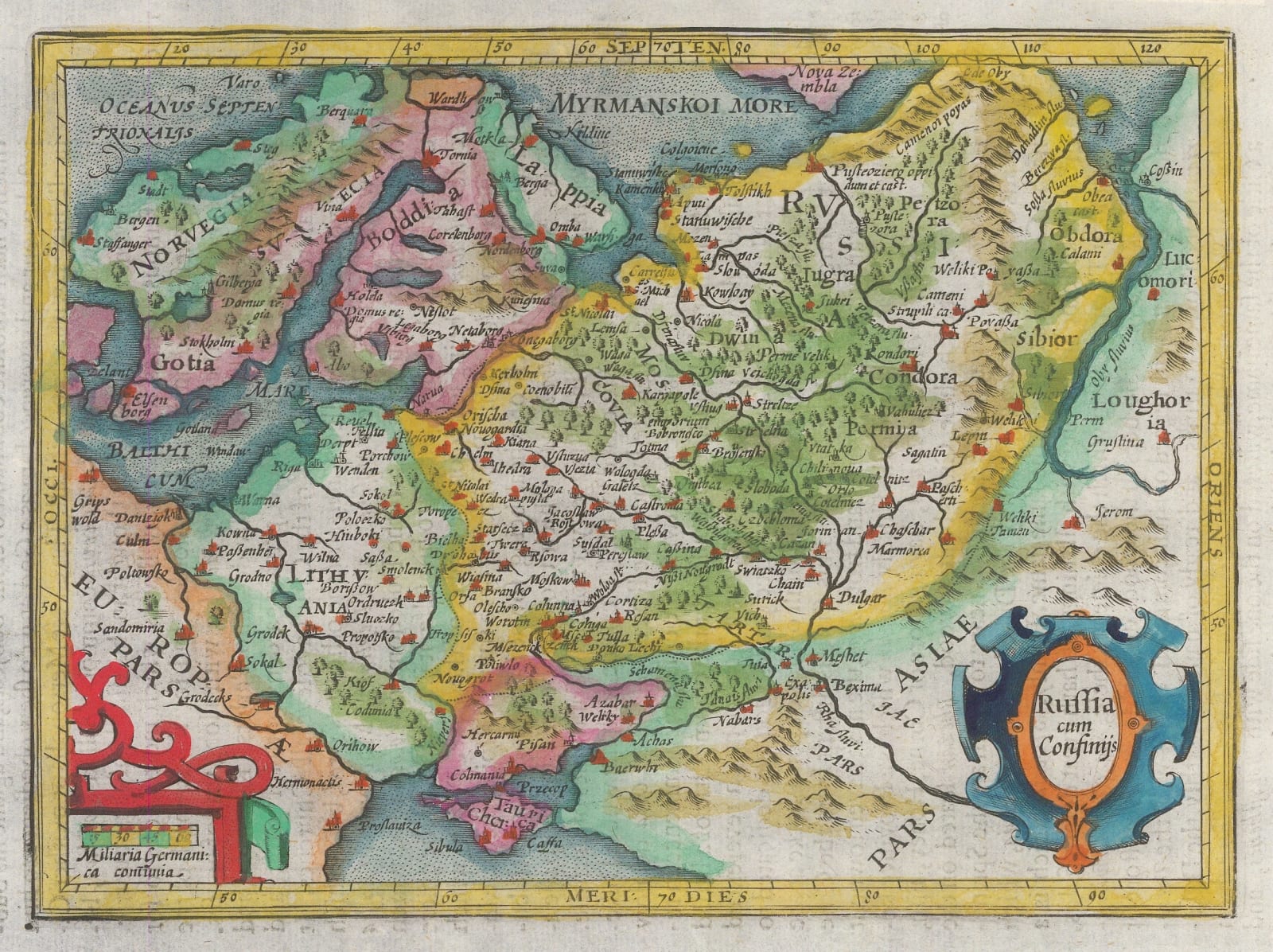 Mercator Hondius, Miniature map of European Russia, 1635