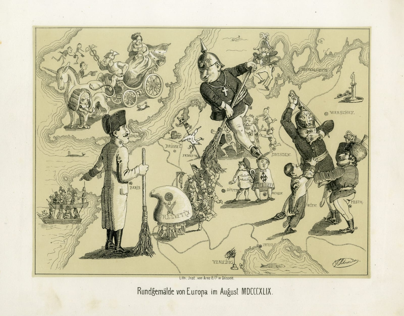 Ferdinand Schroders, German caricature of central Europe, 1849