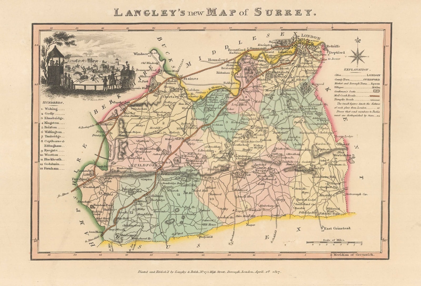 Langley & Belch, Langley's New Map of Surrey, 1817